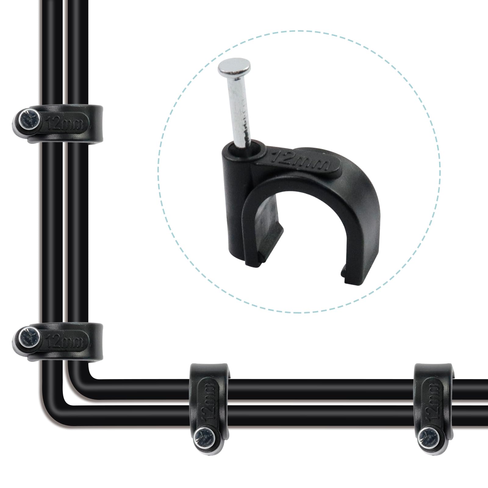 Antrader 100 Pack Nail In Cable Clips, Black Ethernet Cable Strap Management Nails Clips 12Mm For Cat6 Cable