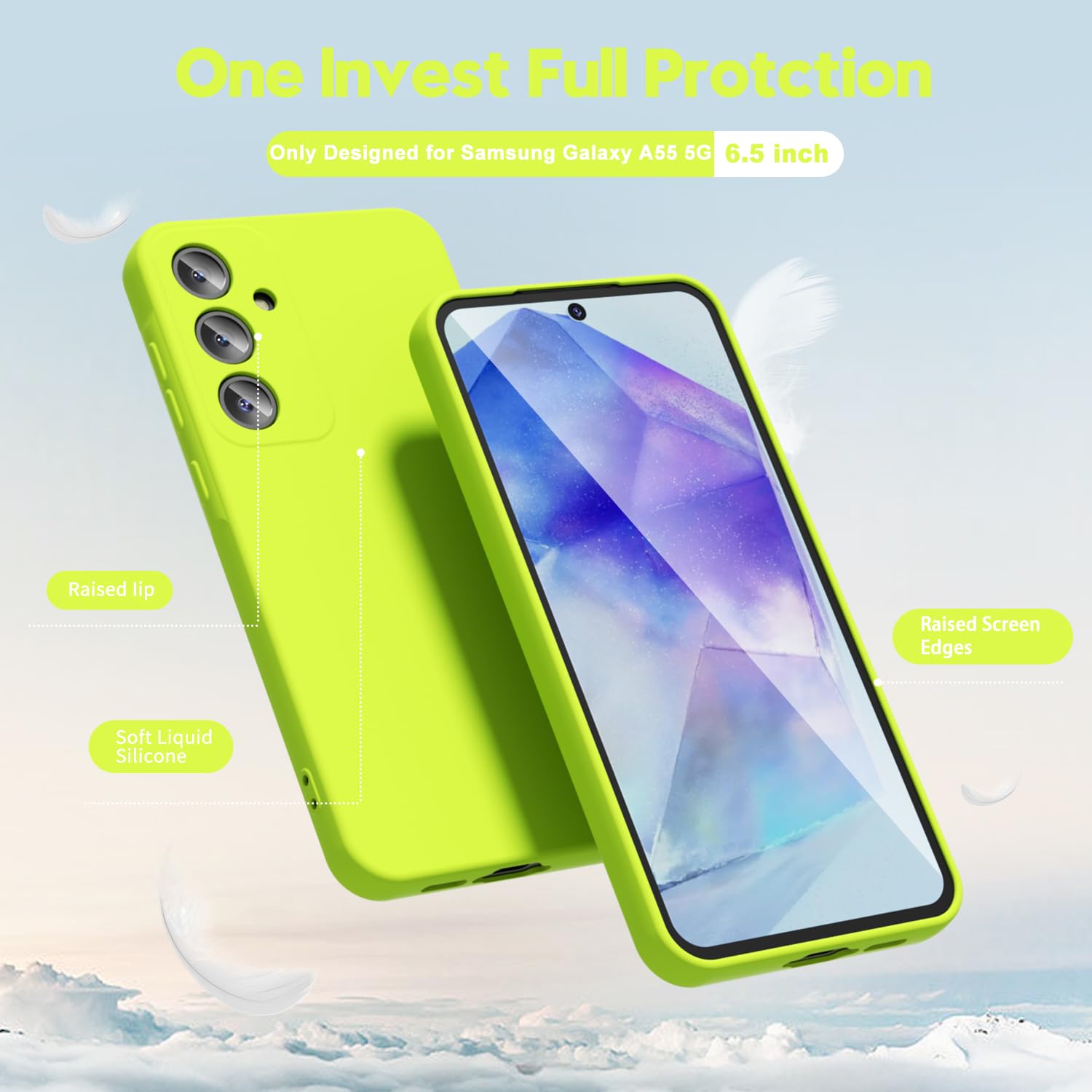 Oakxco For Samsung Galaxy A55 5G Case Liquid Silicone, Fluorescent Bright Solid Color, Soft Rubber Gel Elegant Aesthetic Cover,