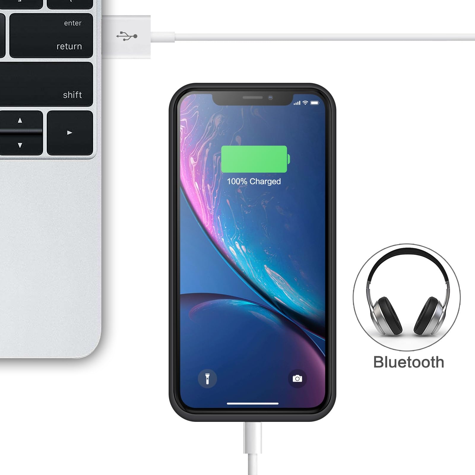 Trswyop Battery Case For Iphone Xr, 6800Mah Portable Charging Case For Iphone Xr Rechargeable Backup External Battery Pack Exten