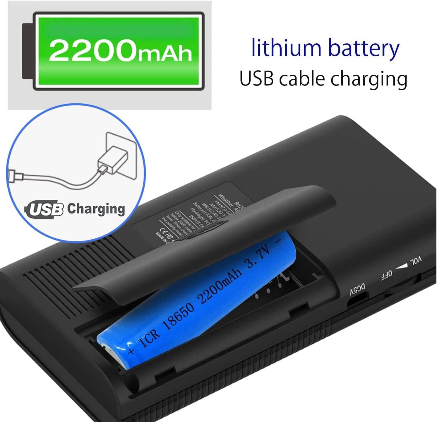 Portable Pocket Am Fm Transistor Radio Powerful Flashlight Powered By 1500Mah Battery (Included),Ultra Long Antenna Best Recepti