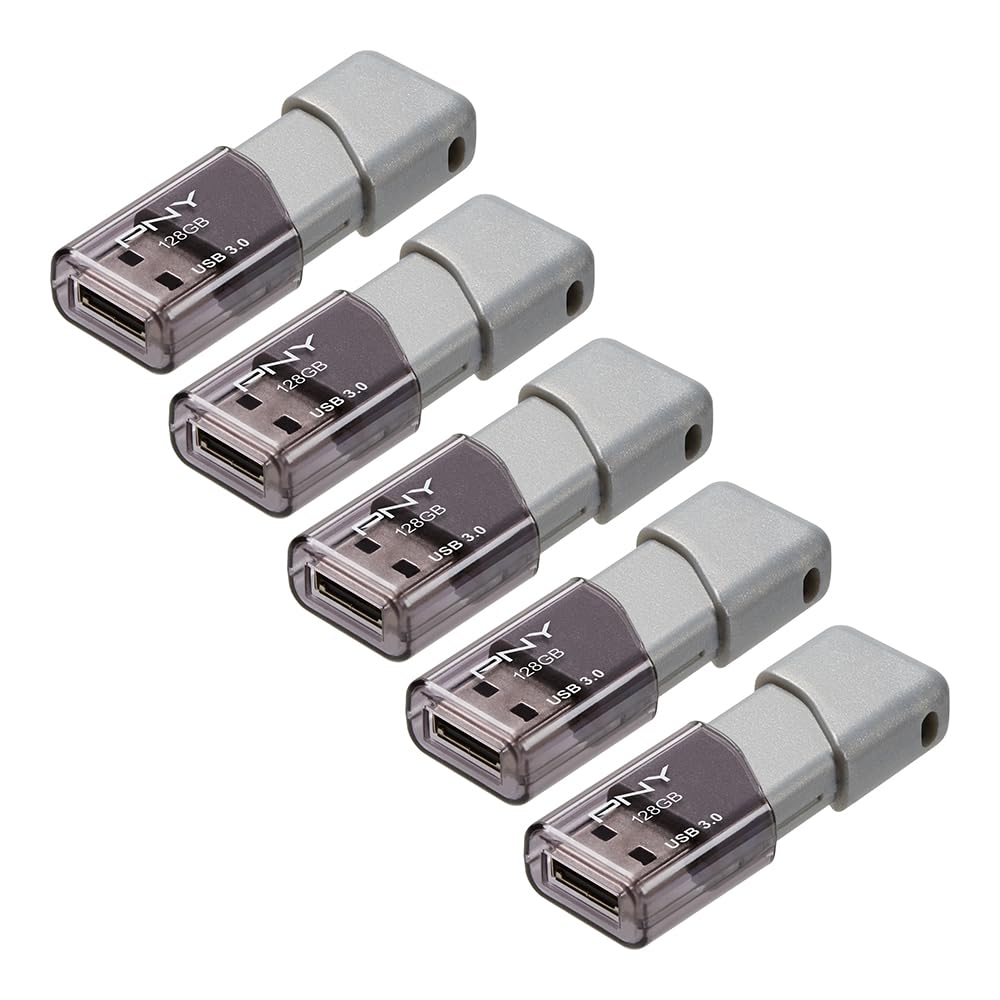 Pny 128Gb Turbo Attach3 Usb 3.0 Flash Drive 5 Pack   Grey, P Fd128X5Tbop Mp, 100Mb/S, Light Weight Durable   Data Storage And Tr