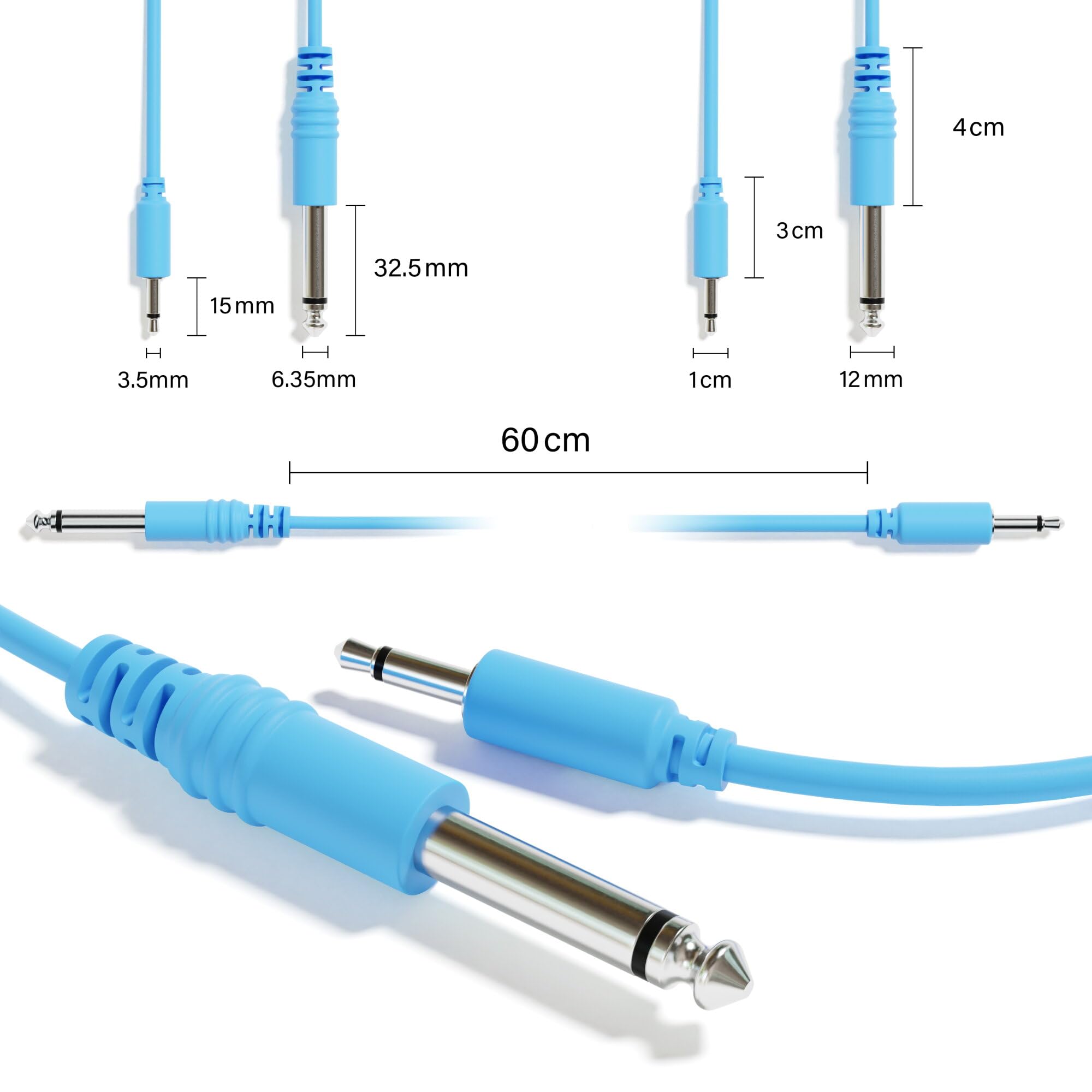 Excelvalley - Mono Patch Cables - Ts 3.5Mm 1/8 To 6.35Mm 1/4 [6A-Pack | 20 Cm - 7.87]