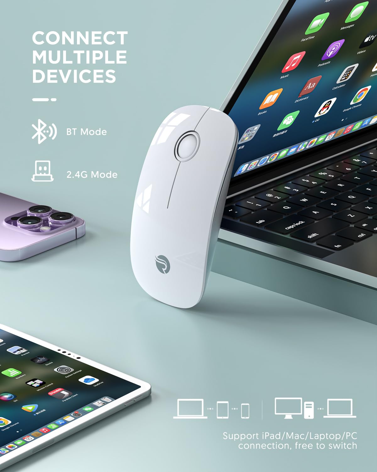 Rapique Bluetooth Wireless Mouse   (Bt5.1+Usb) Slim Dual Mode Computer Mice With Quiet Click, Low Power, And 1600 Dpi, Portable