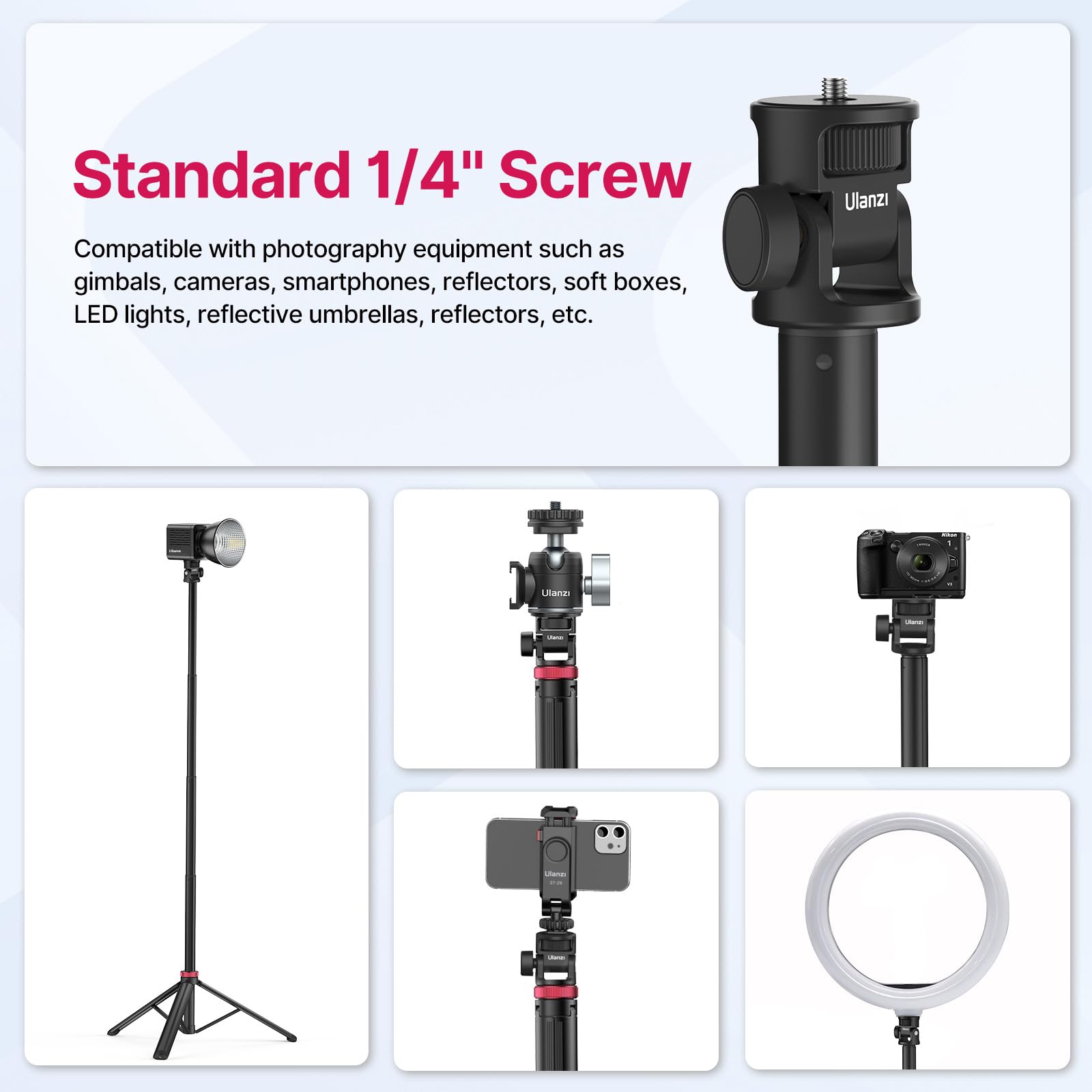 Vijim Mt 79 Extendable Photography Light Stand, 81'' Portable Adjustable Light Tripod With 1/4'' Screw, 360 Ball Head Camera Pho