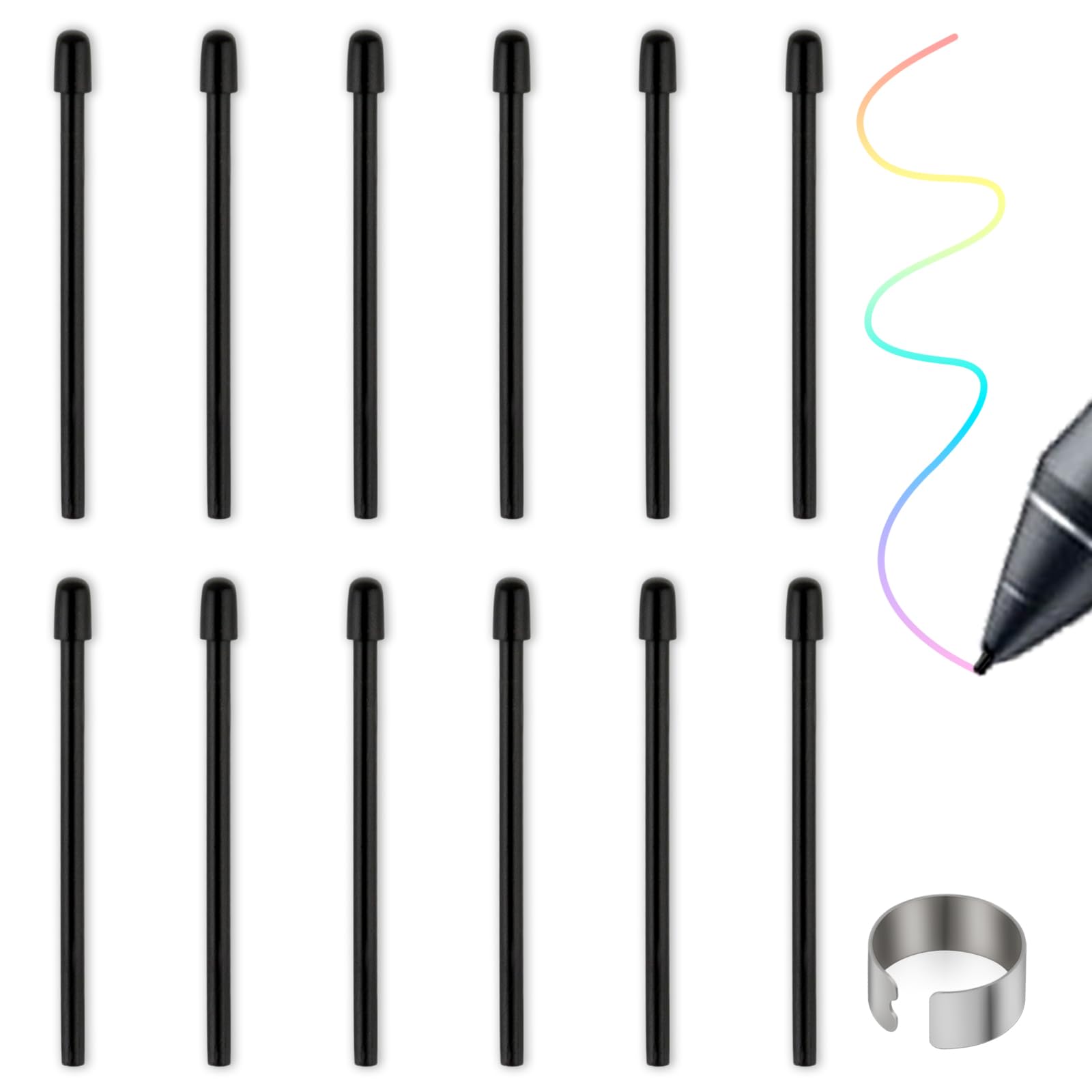 Standard Pen Nibs For Wacom,12Pcs Black Replacement Refill Pen Tips For Wacom Intuos Pro,Wacom Imobilestudio Pro,Wacom Cintiq Pr