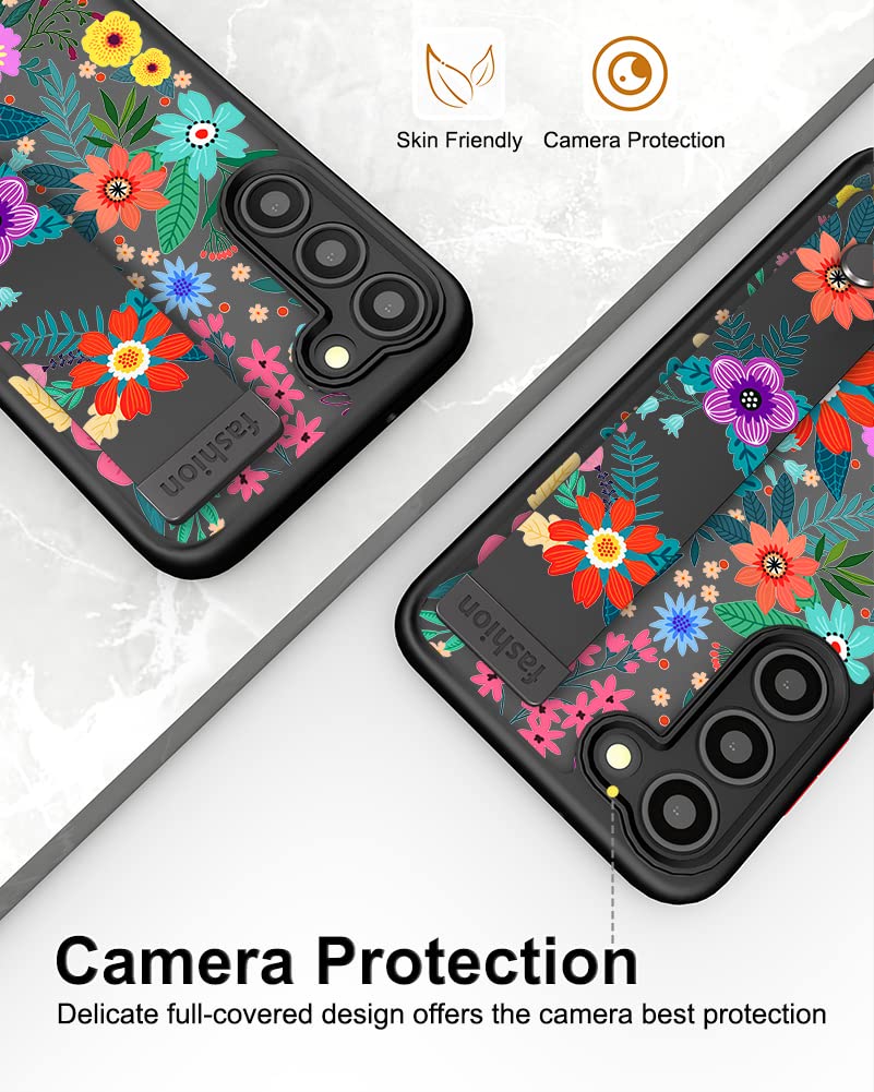 Cisland Cute Samsung Galaxy S23 Case With Strap Stand Finger Kickstand, Cute Case For Women Girly Floral For Girls Aesthetic Coo