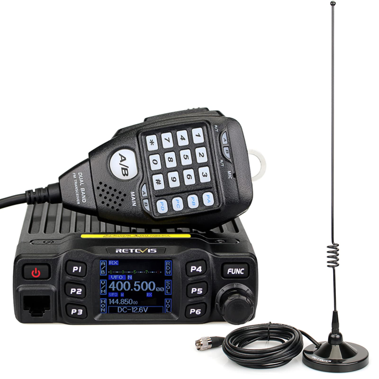 Retevis Rt95 Dual Band Mobile Radio, Long Range Ham Radio With Antenna, 180 Degree Rotatable Lcd Display, Mic Gain, Chirp, Dtmf, 2M 70Cm Mini Mobile Transceiver For Rv Camping