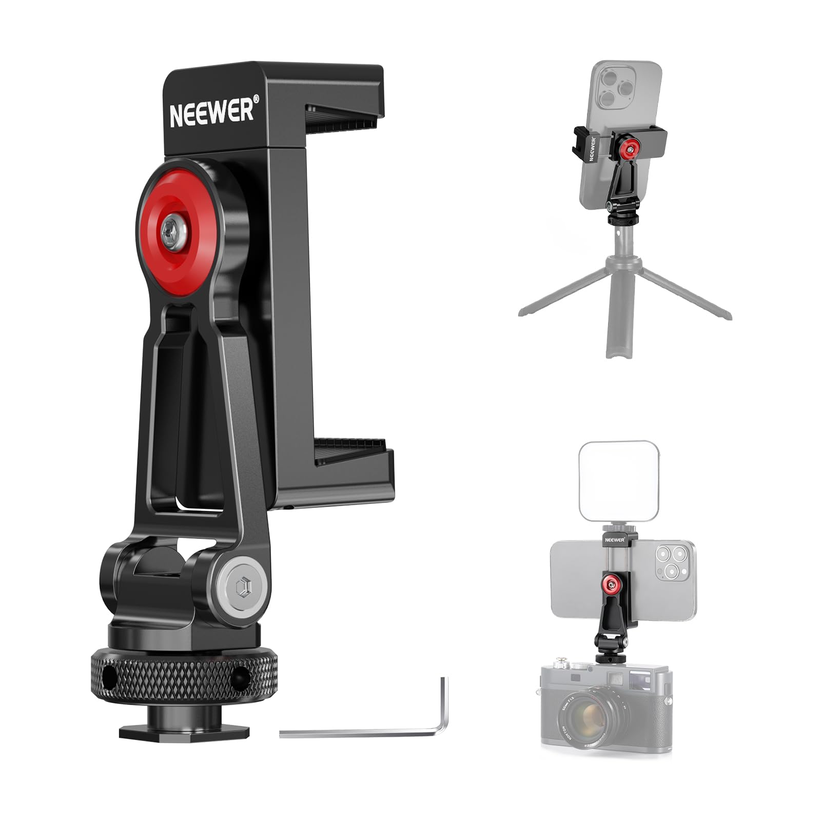 Neewer Metal Phone Tripod Mount With Cold Shoe Mounts, Freely Adjustable Joints Universal Phone Holder Compatible With Iphone 15