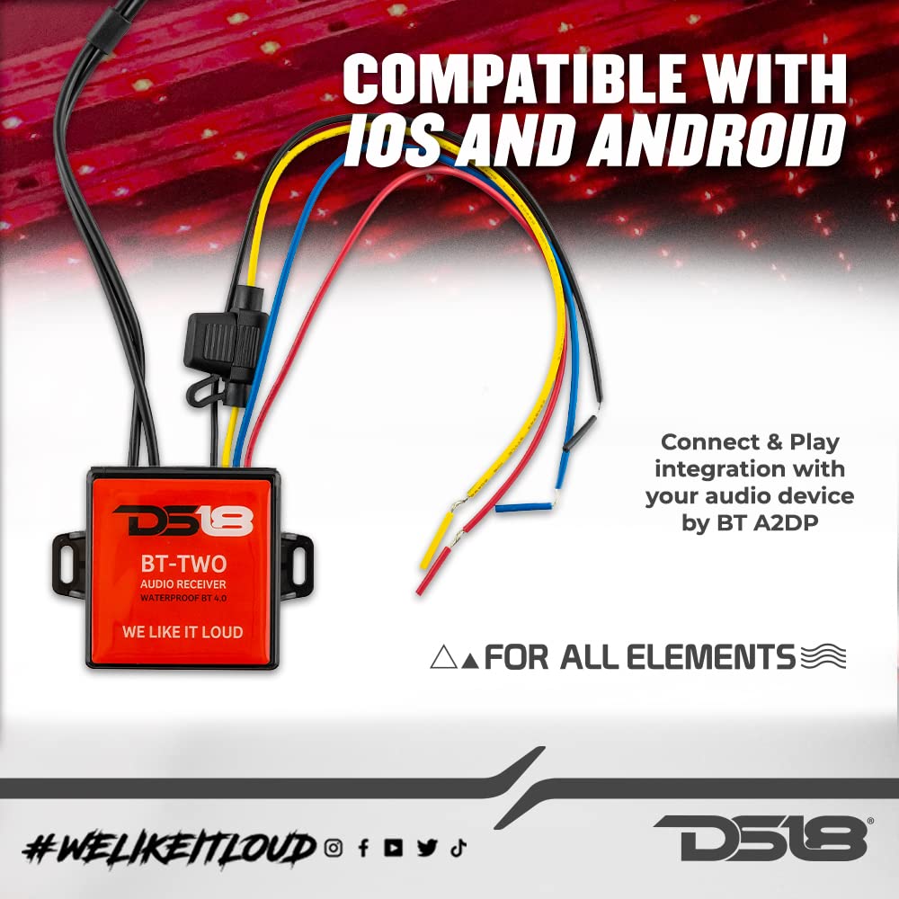 Ds18 Bttwo Bluetooth Receiver - Ip65 Waterproof Rated, Bt 4.0, Remote Trigger Output, Stero Male Rca Output - Allows Connect & P
