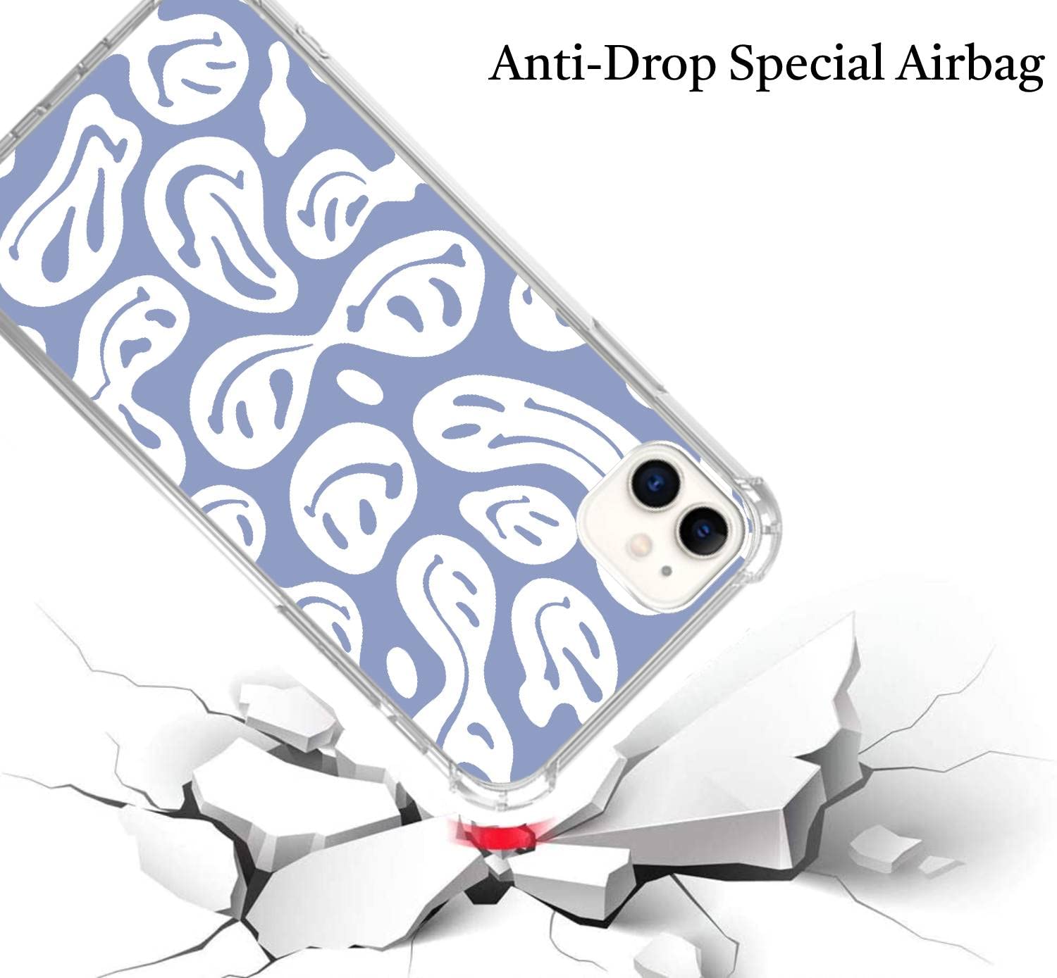 Blue White Trippy Smile Face Phone Case For Iphone 11, Cute Funny Melted Face Case For Girls Women Boys Men, Unique Trendy Tpu B