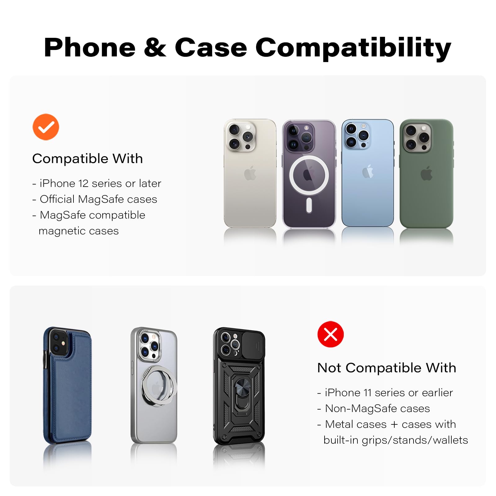 Apps2Car Magnetic Car Phone Mount   Designed Only For Magsafe Iphone 16 12 Series, Orange