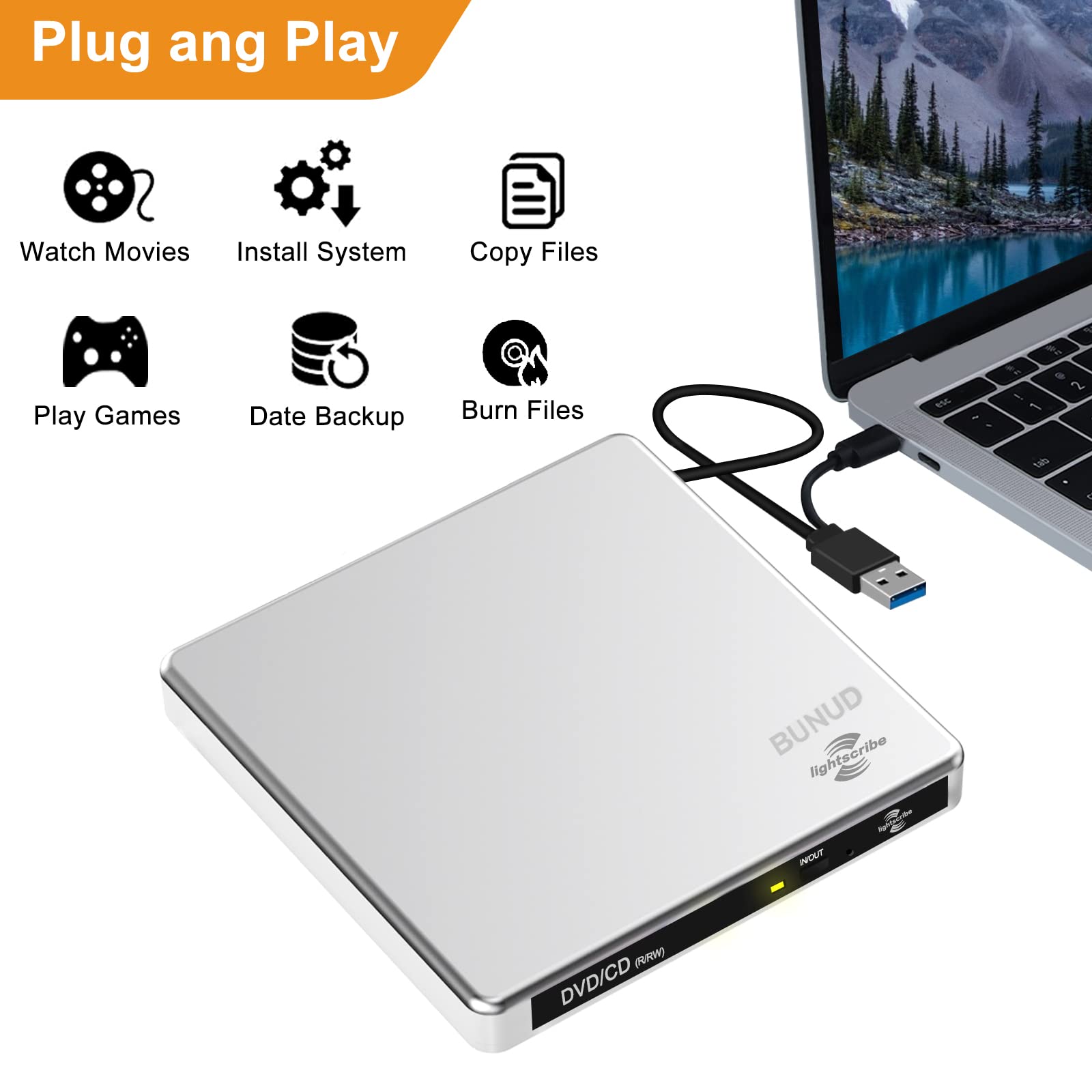 External Cd Dvd Drive Lightscribe Cd/Dvd +/ Rw Burner Player Writer Optical Disk Reader Portable Cd Dvd Drive For Laptop Mac Mac