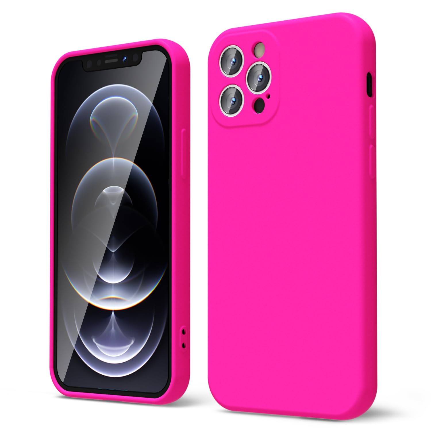 Oakxco For Iphone 12 Pro Max Case Liquid Silicone, Neon Bright Solid Color, Soft Rubber Gel Elegant Aesthetic Cover, Thin Slim T