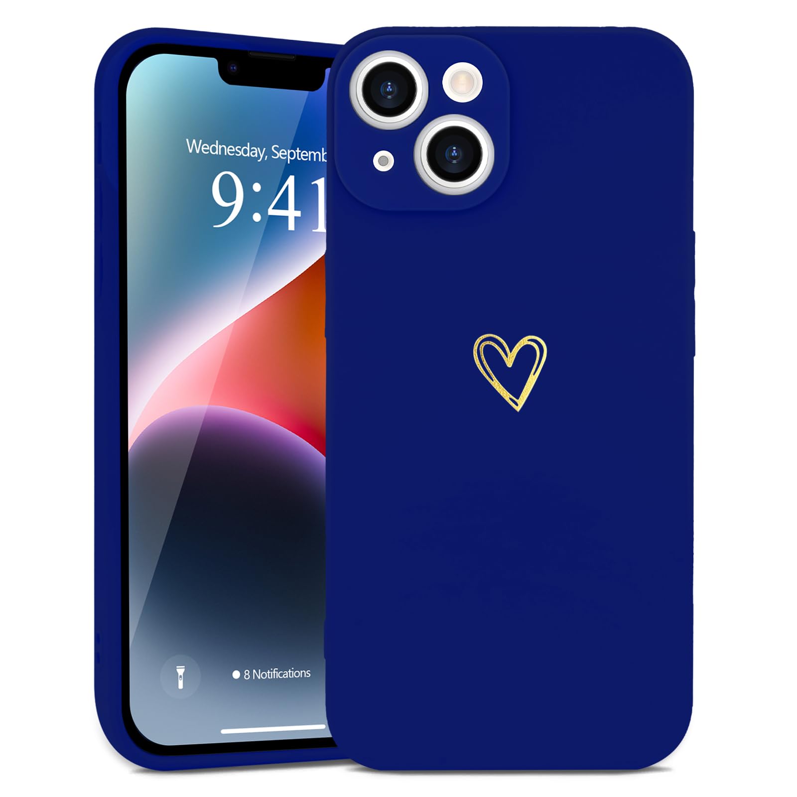 Wirvyuer For Iphone 14 Plus Case Cute Heart Pattern Soft Shockproof Slim Protective Silicone Phone Case Cover For Women Girls, K