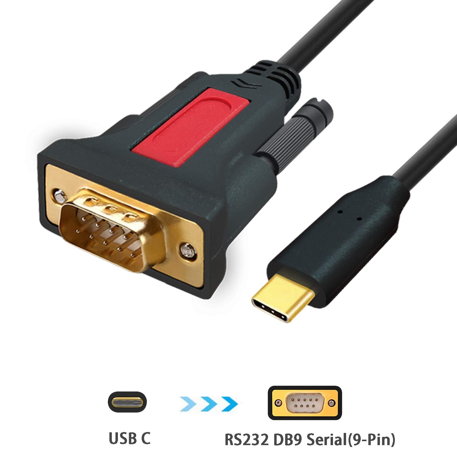Elecable Usb Type C To Rs232 Db9 Serial(9-Pin) Converter Adapter Cable 5Ft With A Male To Female Connector, Compatible With Mac