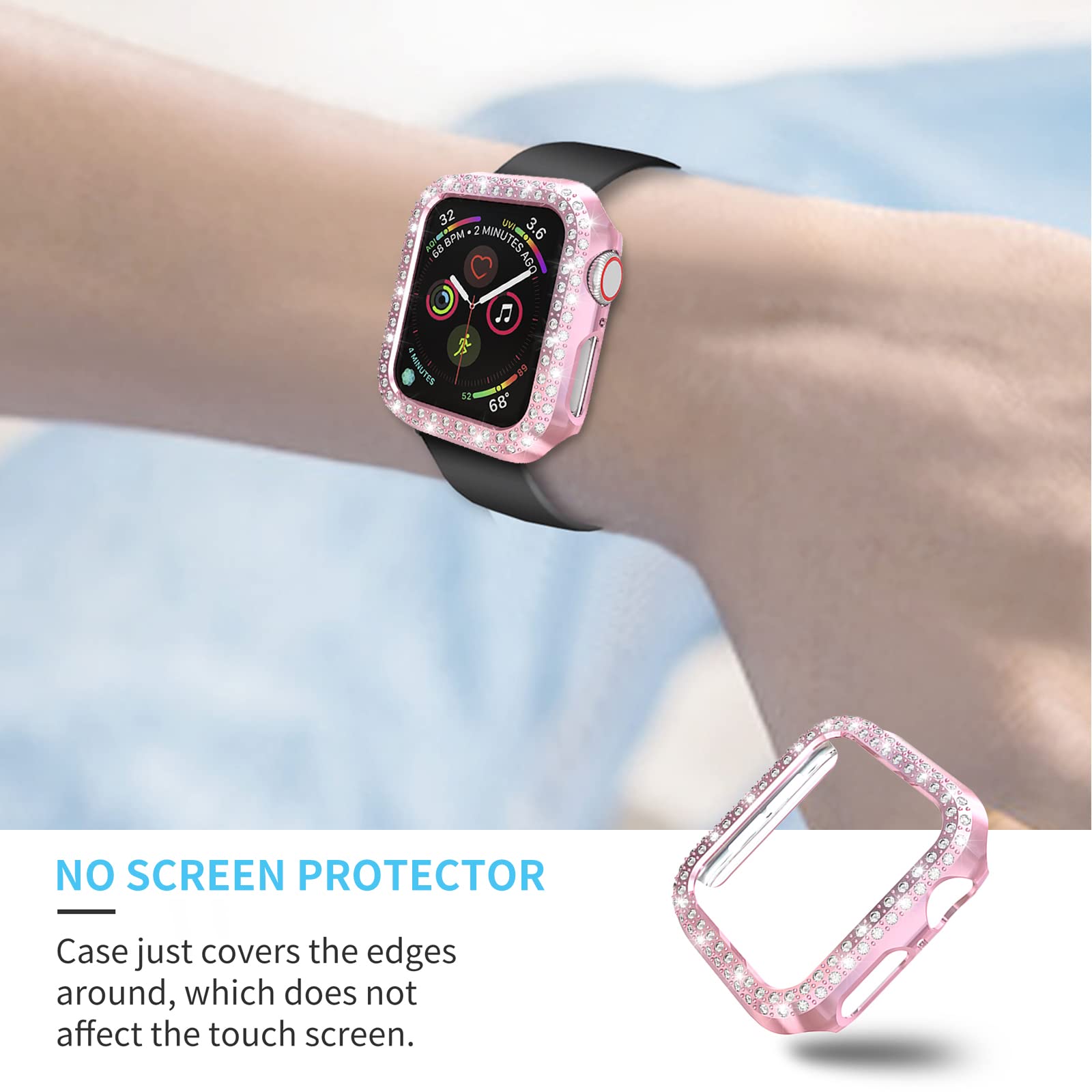 Richone 5Pack Protector Case Compatible With Apple Watch Se Series 6 5 4 44Mm Cover, Double Row Bling Crystal Diamonds Protectiv