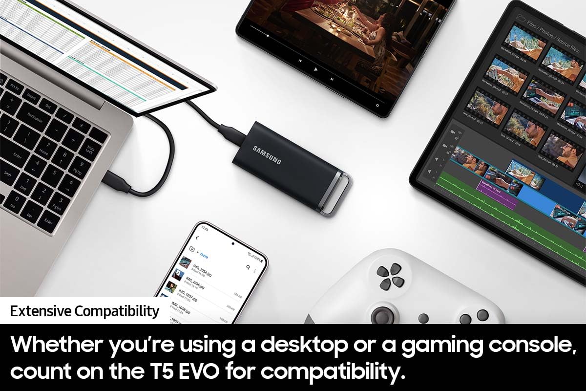 Samsung T5 Evo Portable Ssd 8Tb, Usb 3.2 Gen 1 External Solid State Drive, Seq. Read Speeds Up To 460Mb/S For Gaming And Content