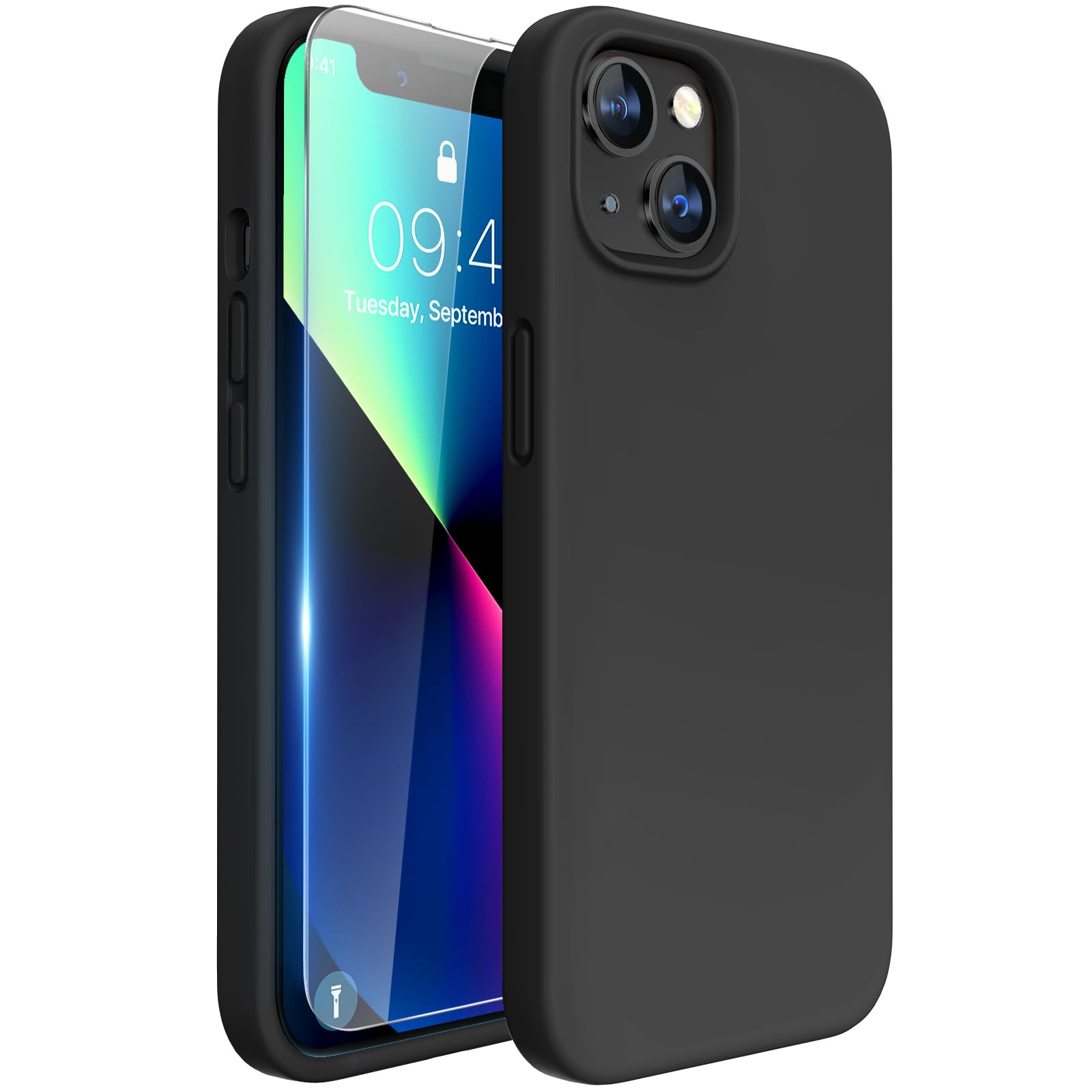 Miracase Designed For Iphone 13 Case, With Tempered Glass Screen Protector, [Soft Anti Scratch Microfiber Lining], Shockproof Li