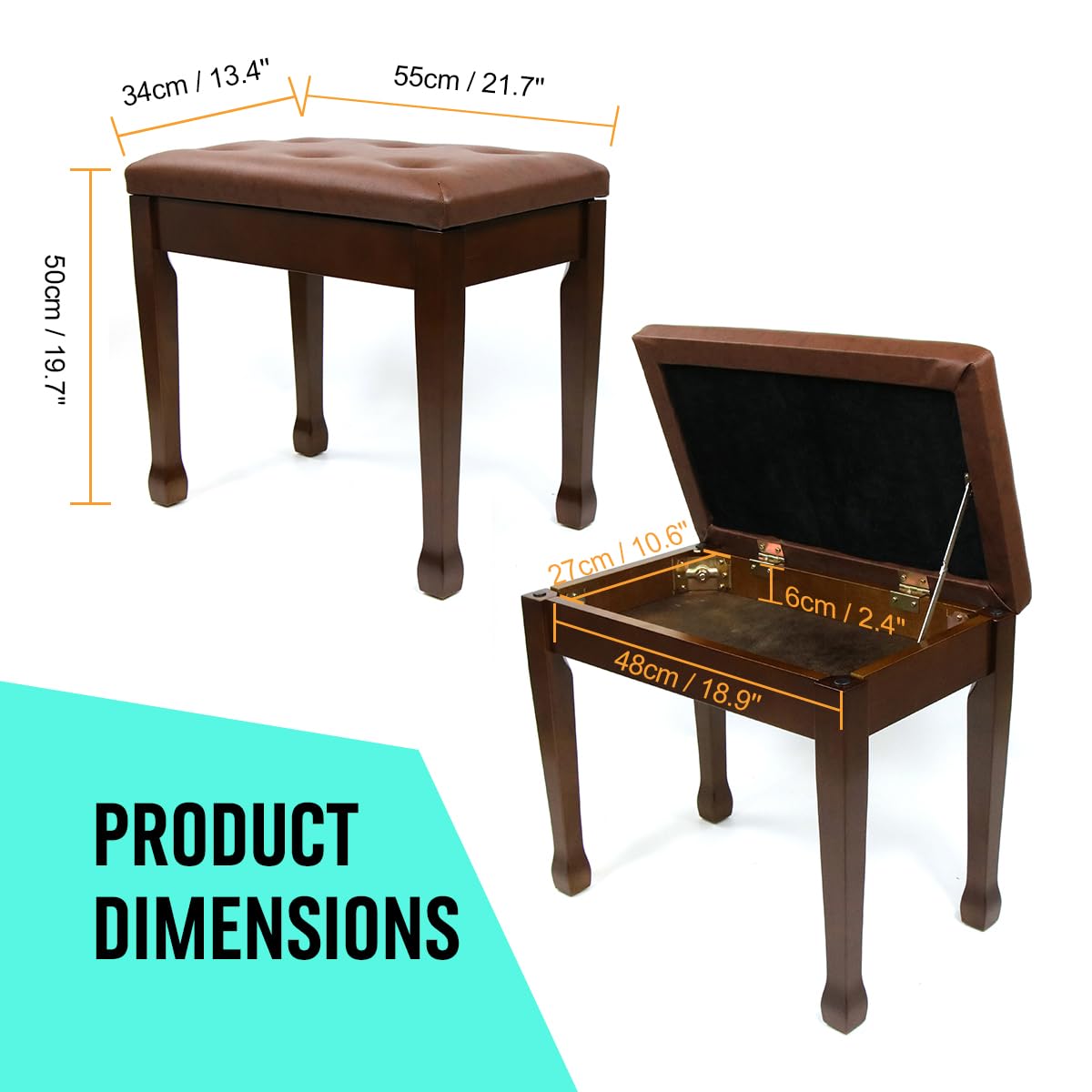 Filisite Piano Bench With Waterproof Padded Cushion, Makeup Stools For Vanity, Bench For Living Room/Bedroom Xj580-2(Wood)