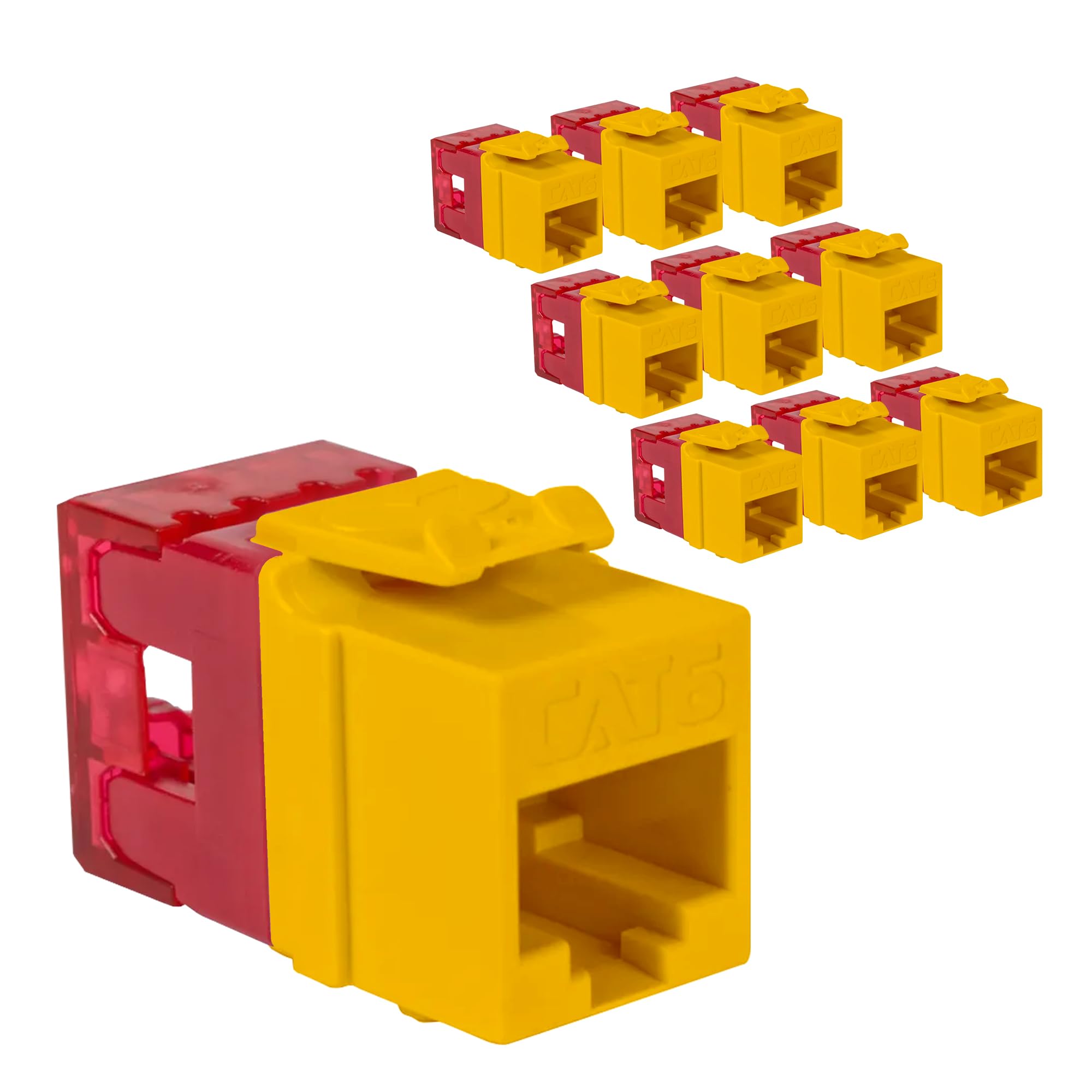 ICC CAT6 Keystone Jack with Slim Profile 180 Degree Punch Down, RJ45 UL Listed PoE++ TAA Compliant for Wall Plate or Patch Panel, Works with JackEasy Termination Tool, Yellow 10 Pack
