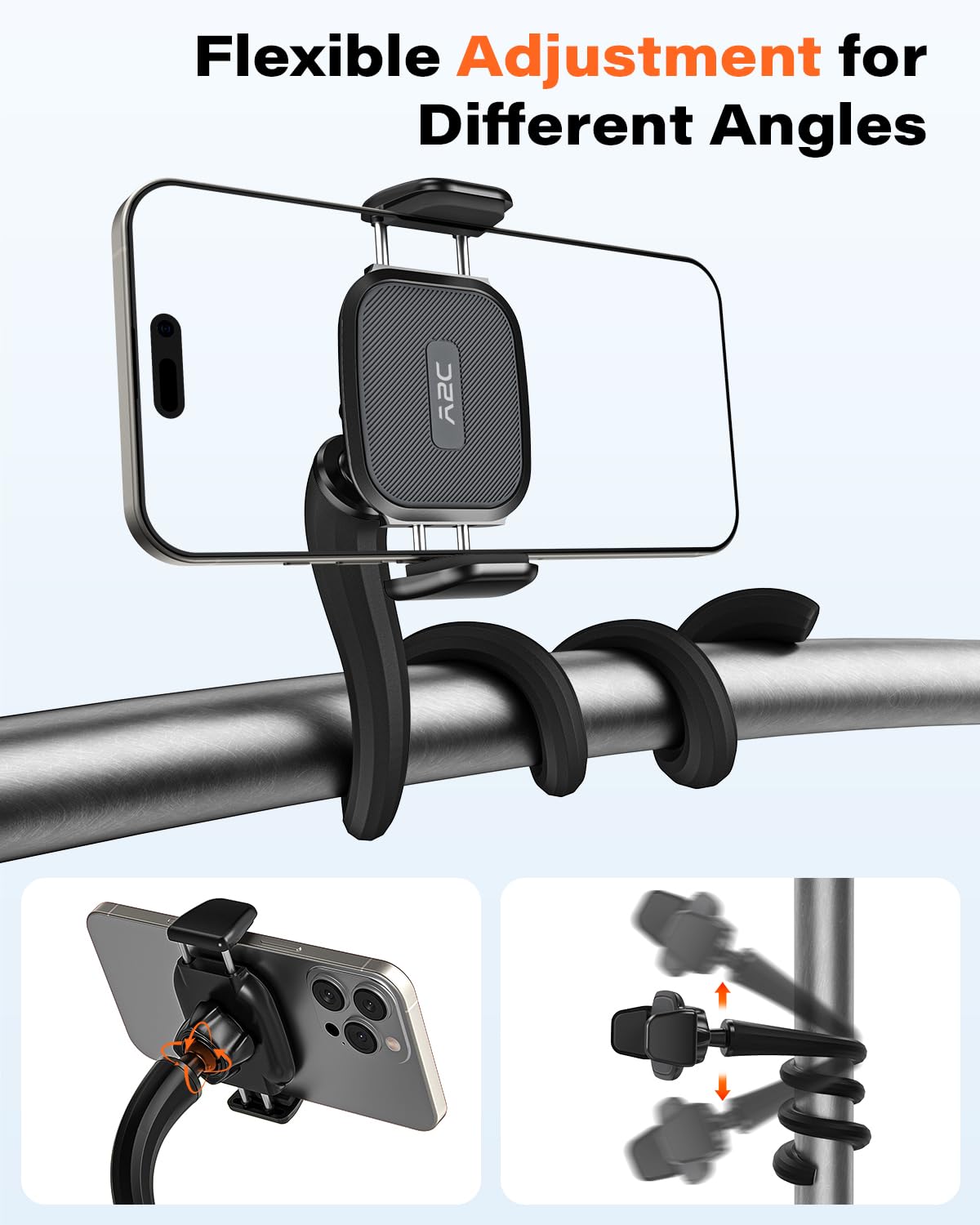 A2C Flexible Phone Holder For Treadmill, Peloton, Stroller, Shopping Cart, Desk, Portable Gooseneck 16.5    Long Arm Phone Mount