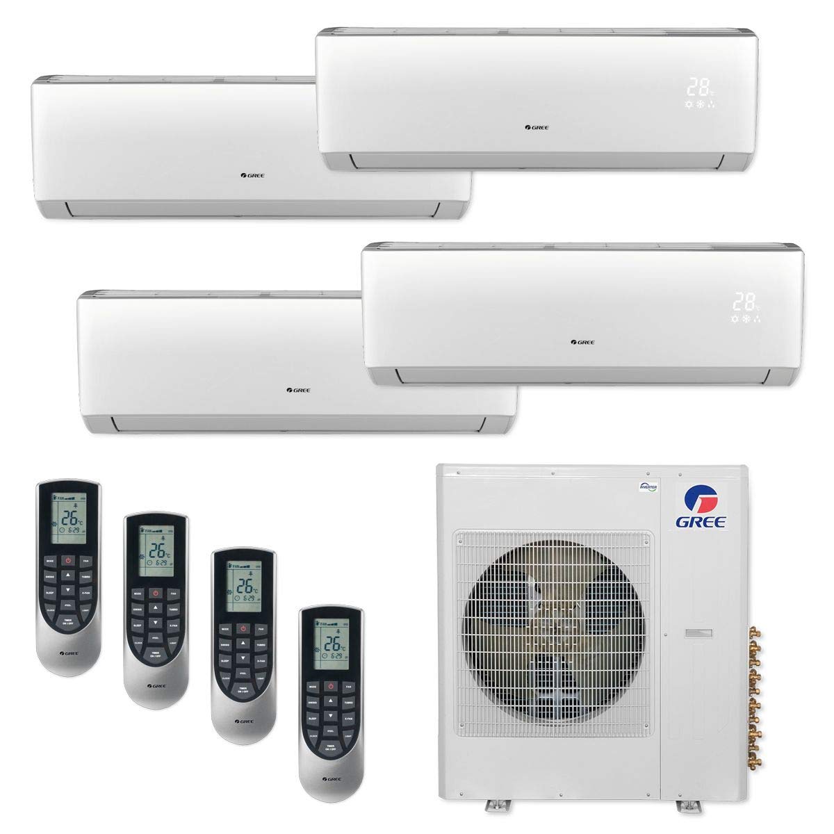 Gree 36,000 BTU Multi21+ Quad-Zone Wall Mount Mini Split Air Conditioner Heat Pump 208/230V SEER 21 (9-12-12-12)