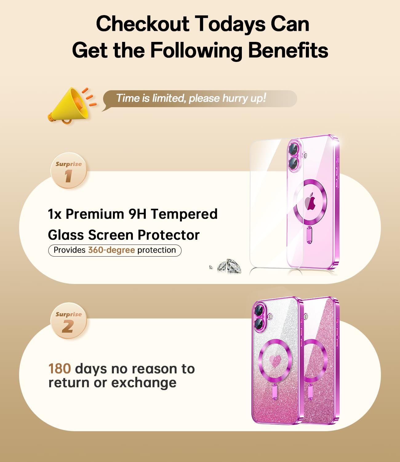 Waldeng For Iphone 16 Case With 1X Screen Protector, [Seamless Work With Magsafe] [Interchangeable Glitter Card], With Integrate