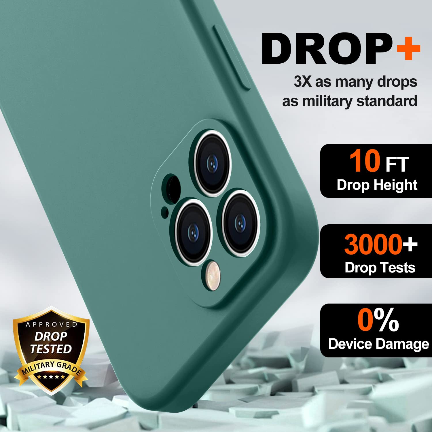 BossKiss iPhone 13 Pro Silicone Phone Case with Camera Protection, Soft Microfiber Lining & 2 Screen Protectors, Pine Green