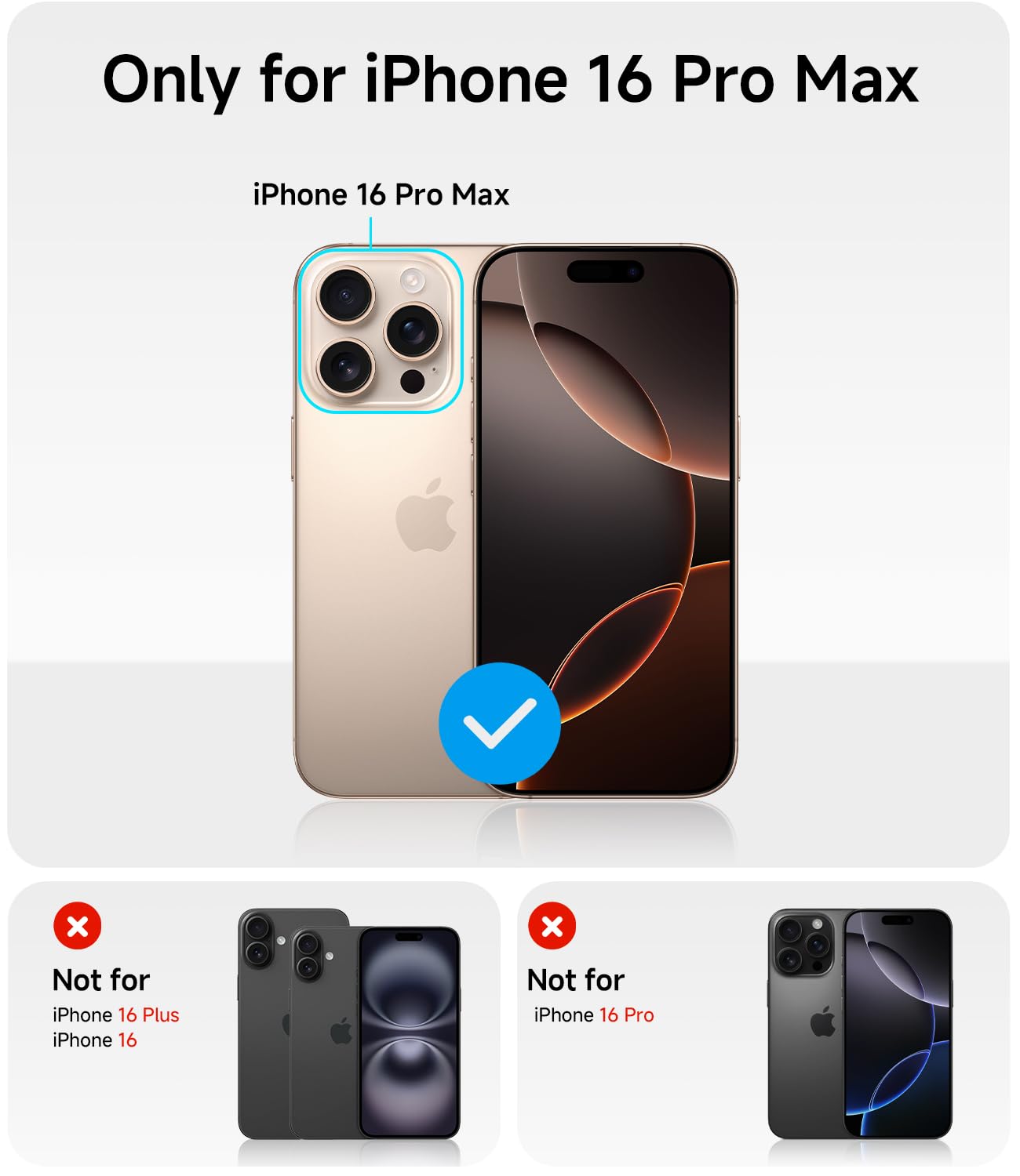 Jueshituo For Iphone 16 Pro Max Case With 2X Screen Protector [Built In Lens Protector] [Stronger N56 Magnets] [Not Yellowing] C