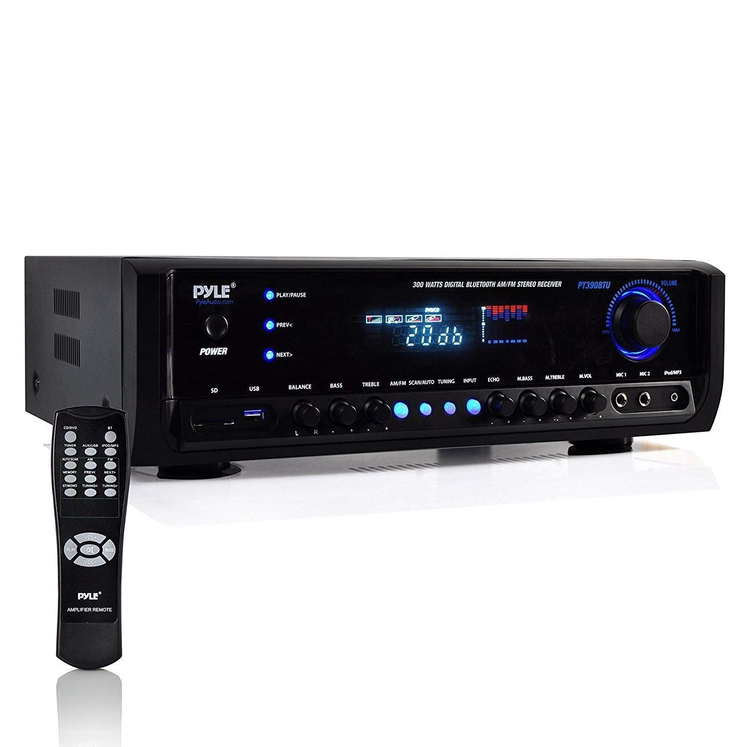 Pyle Wireless Bluetooth Power Amplifier System 300W 4 Channel Home Theater Audio Stereo Sound Receiver Box Entertainment W/ Usb,