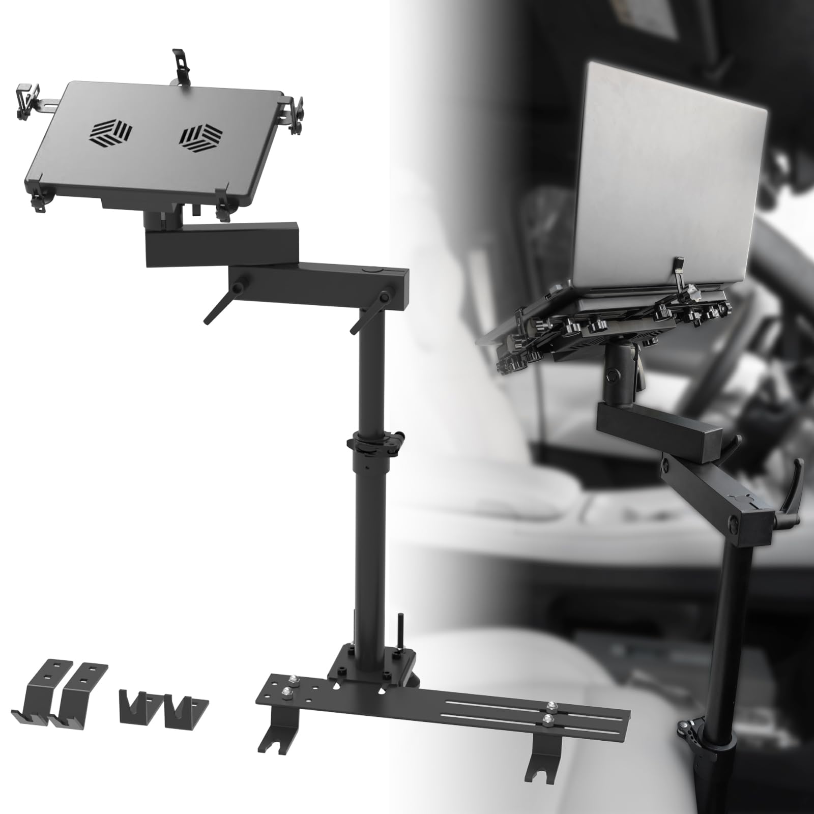 Melipron Vehicle Laptop Mount For Truck Car Van Universal Laptop Stand Holder With 3 Types Mounting Brackets For Front Passenger