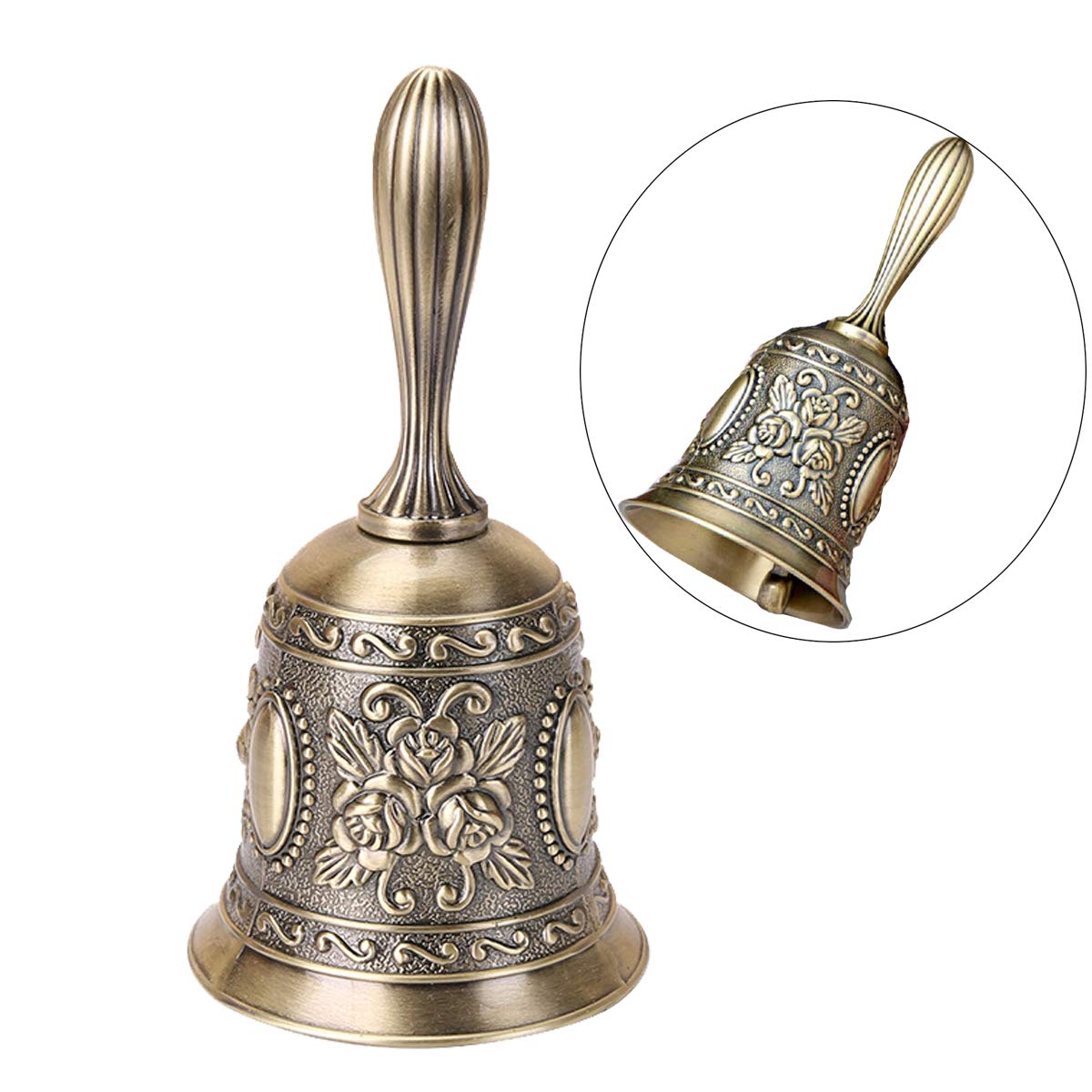 Yuyeran Retro Call Bell Antique Hand Bell Bronze Dinner Bell Resturant Service Bell Brass Jingle Wedding Classroom Church Bell