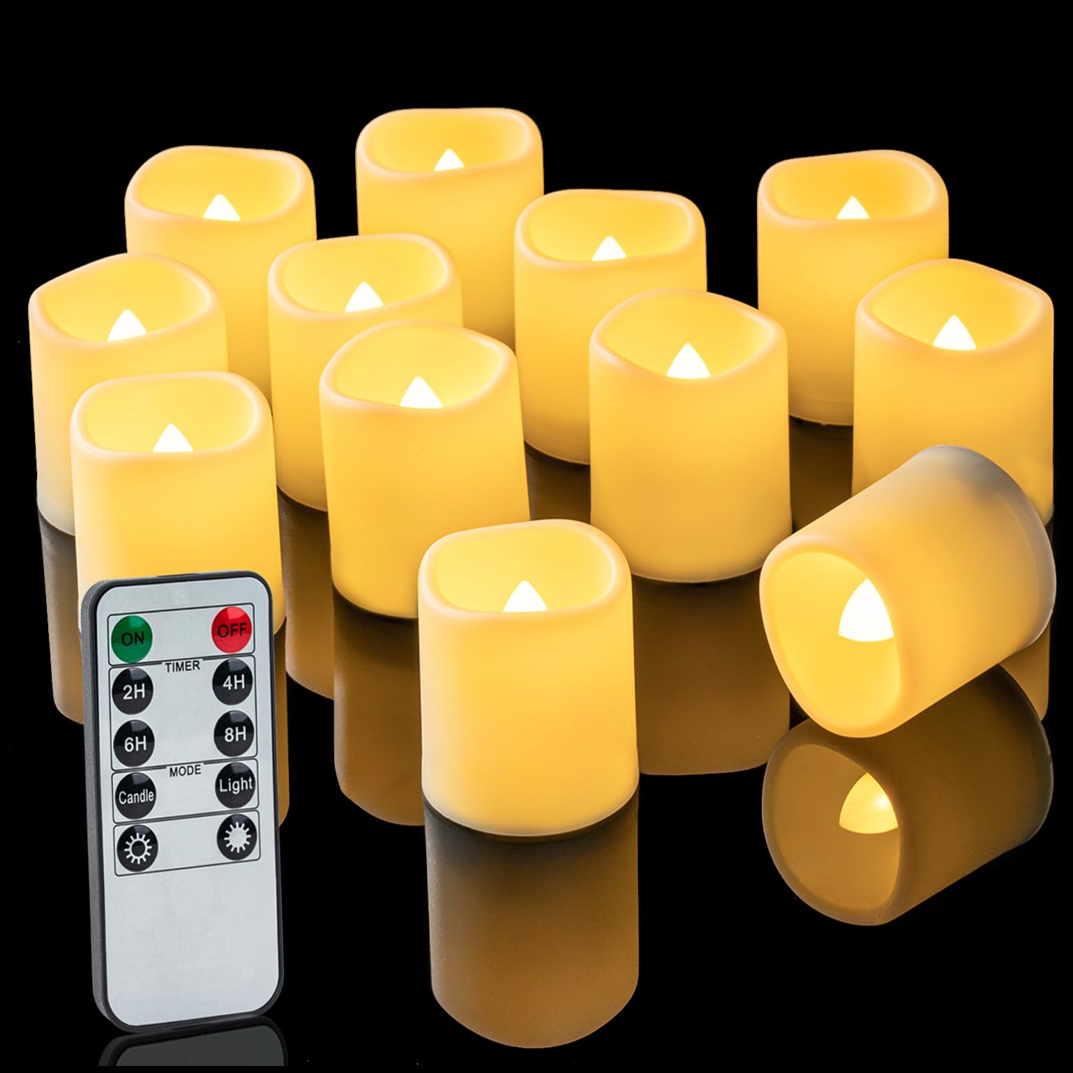 Homemory 400+ Hour Remote Control Candles, 2/4/6/8H Timer Led Votive Candles, Battery Operated Tea Lights In Warm White For Outd