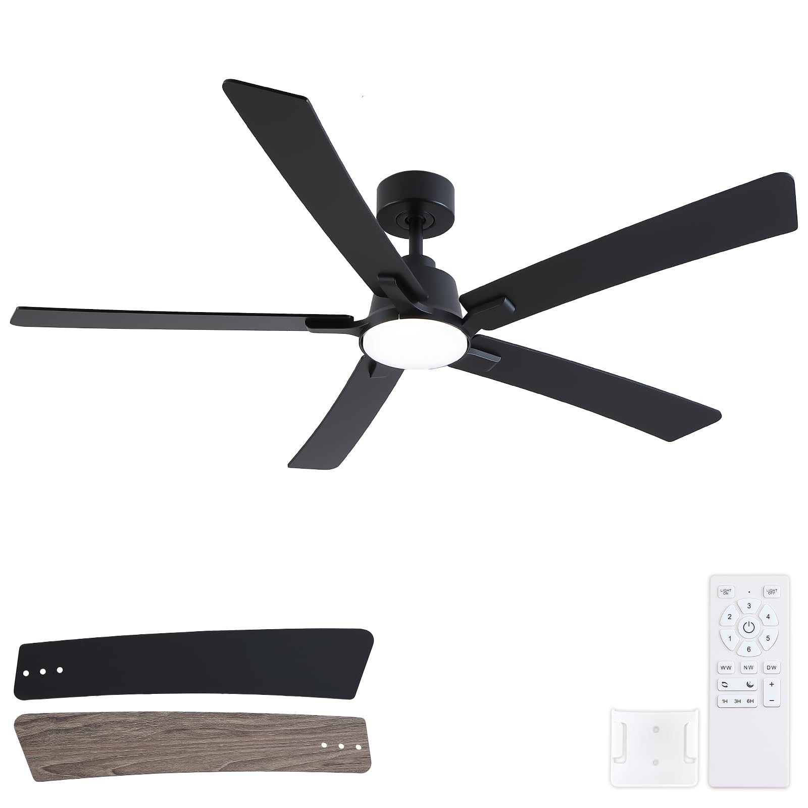 60 Inch Ceiling Fans with Lights and Remote, Black Ceiling Fan, Downrod Style with 5 Blades, Modern Design For Indoor Bedroom Li