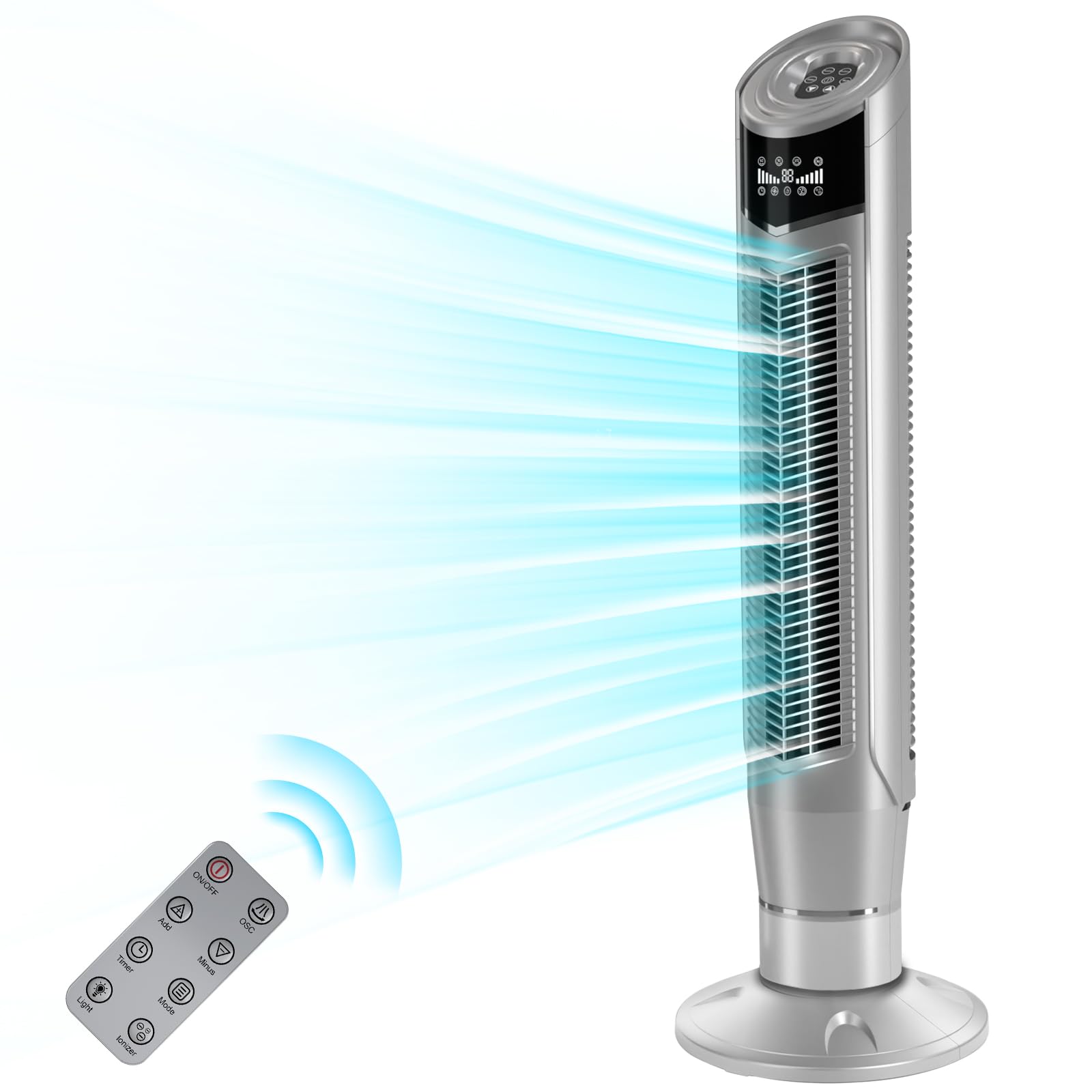 Antarctic Star Tower Fan 360Oscillating Fan Quiet Cooling 24H Timer Remote Control Powerful Standing 8 Wind Speed 3 Wind Modes I