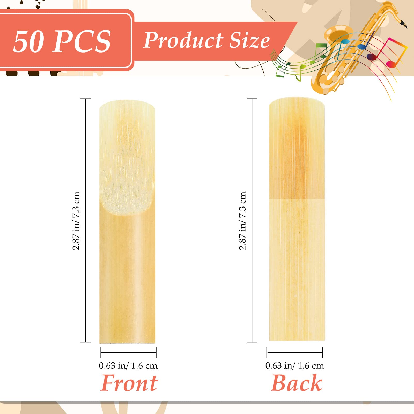 50 Pcs Alto Saxophone Reeds Sax Reeds Size 2.5, Strength 2 1/2 Clarinet Bamboo Reeds With Protective Cover For Soprano Alto Wood