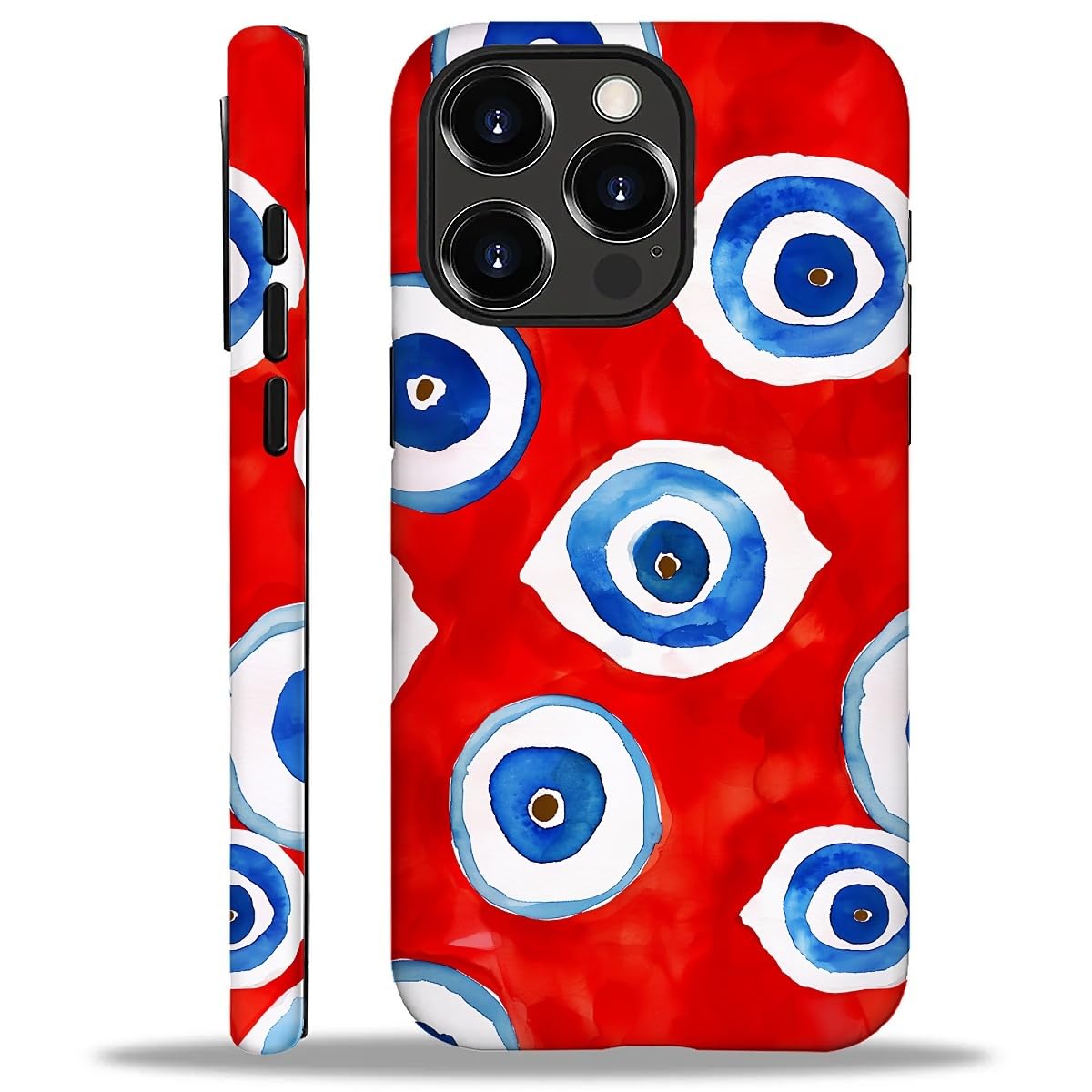 WANKBLC Compatible with iPhone 16 Pro Max Matte Case, Evil Eye Red Blue Pattern for Girl Full Body Design Soft Silicone Drop Sho