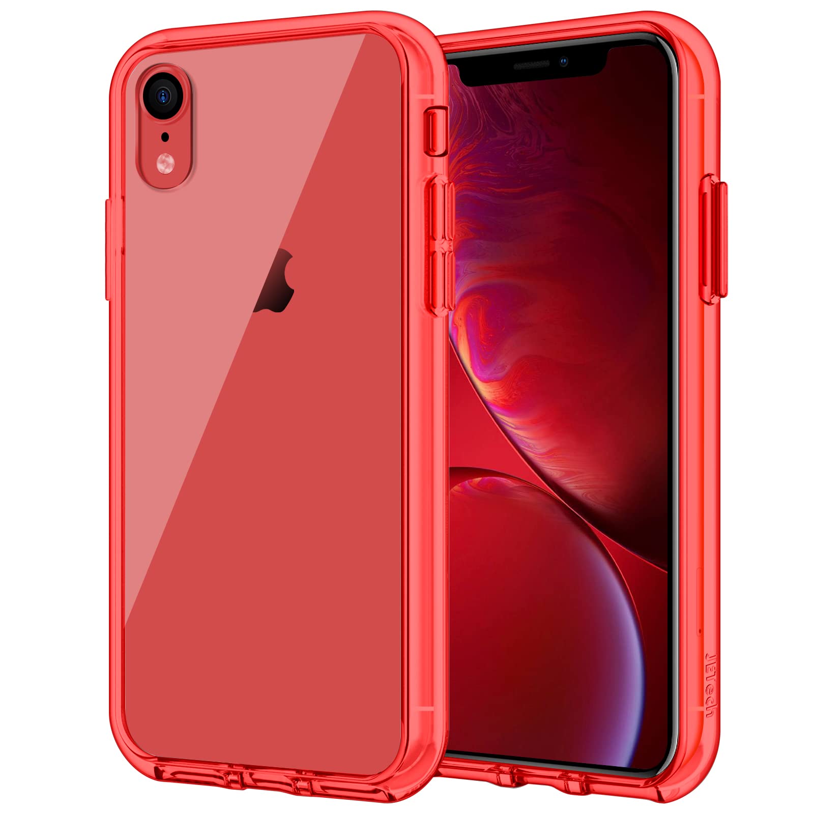 Jetech Case For Iphone Xr 6.1 Inch, Non Yellowing Shockproof Phone Bumper Cover, Anti Scratch Clear Back (Red)