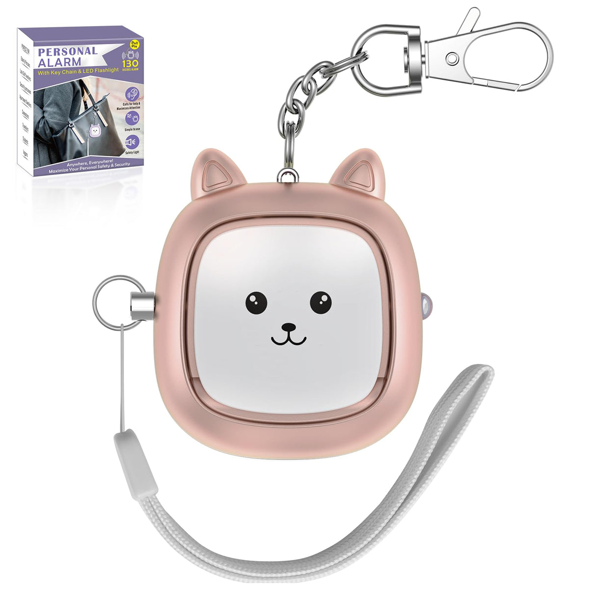 Safe Sound Personal Alarm, 130 Db Loud Siren Song Emergency Security Alarm Keychain With Led Light, Personal Sound Safety Siren For Women, Men, Children, Elderly(Rose Gold)