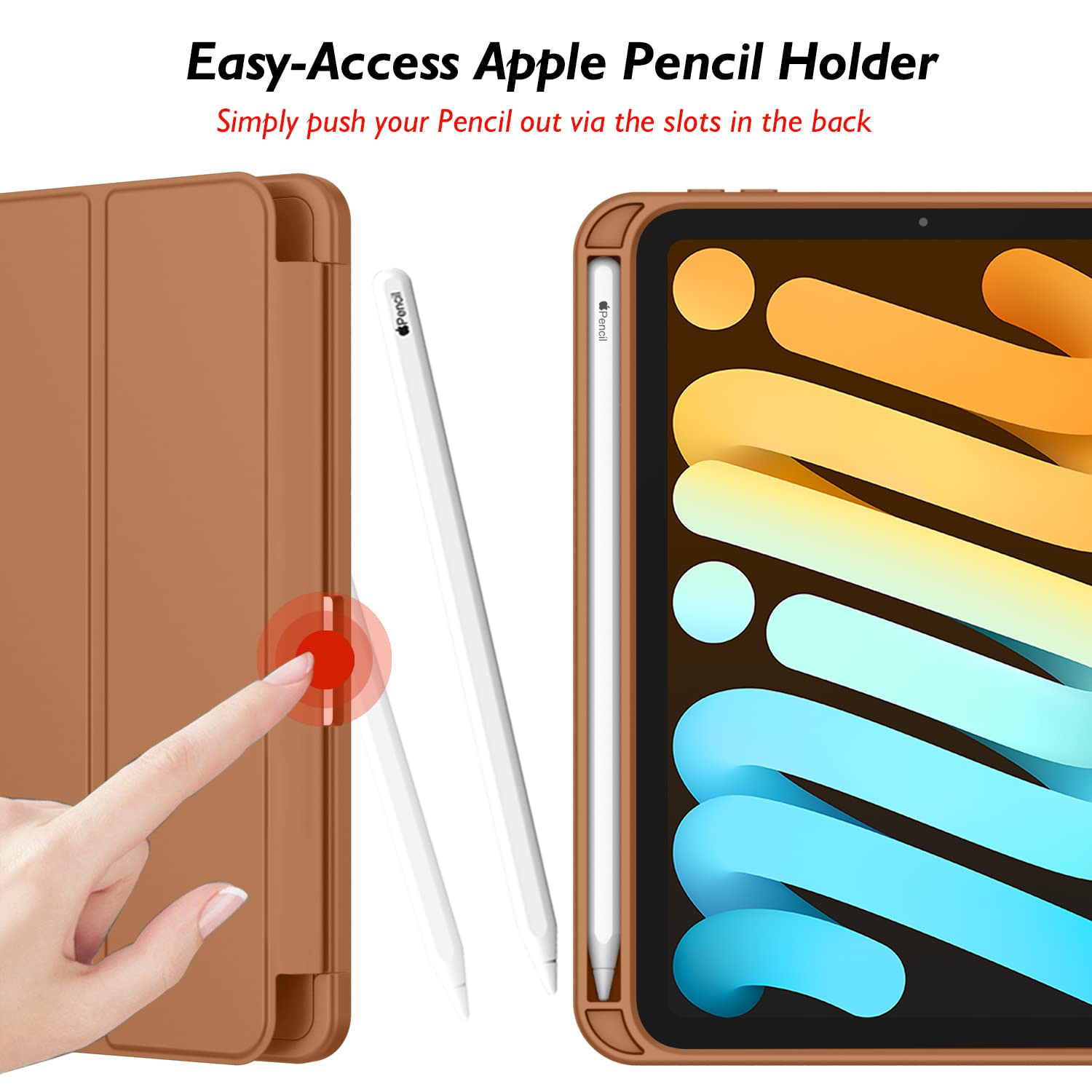 Imieet Ipad Mini 7 Case 2024 (A17 Pro), Ipad Mini 6 Case (8.3 Inch,2021 Model), Ipad Mini 7Th/6Th Generation Case With Pencil Holder, Trifold Stand Smart Case With Soft Tpu Back,Brown