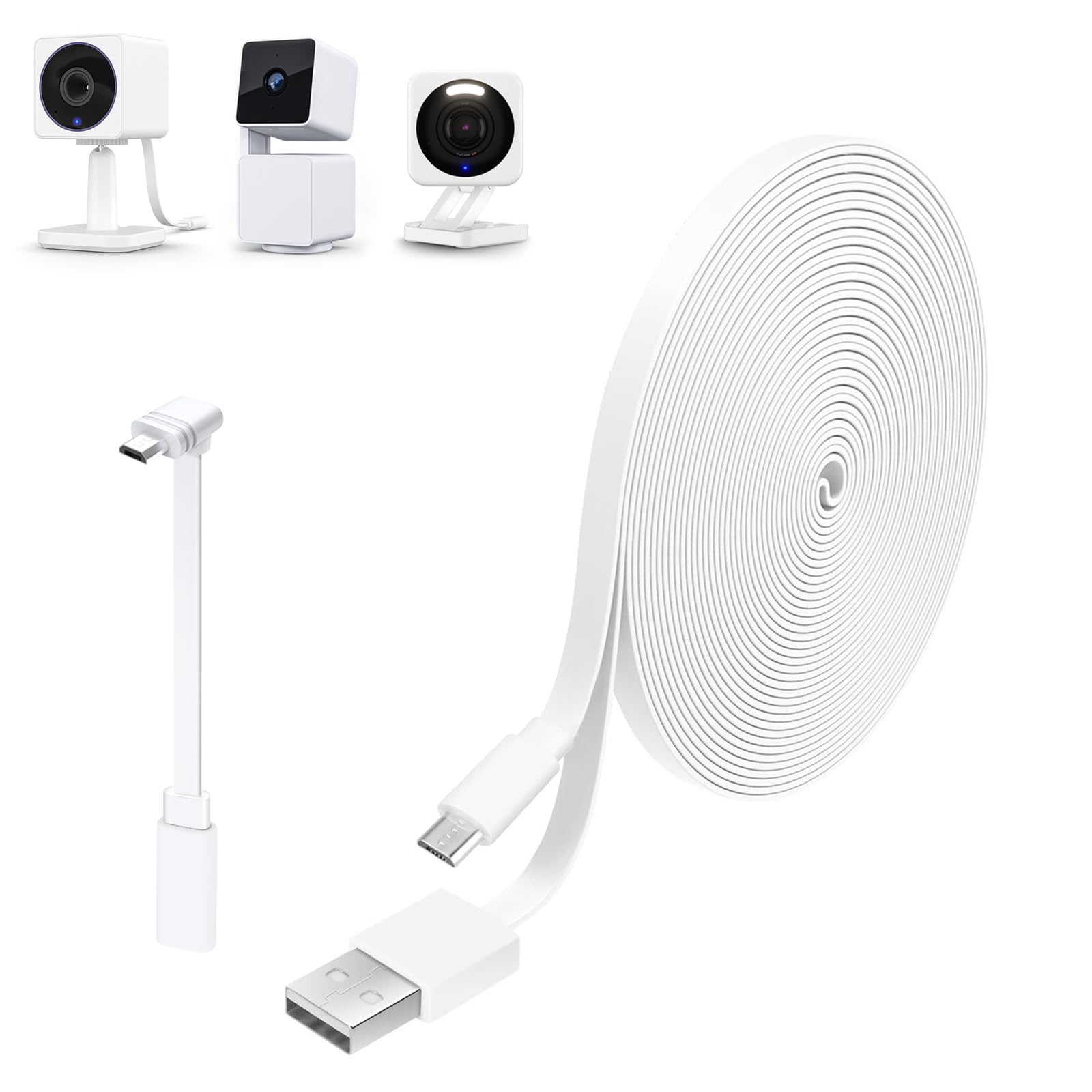 Delilyn 30Ft Power Extension Cable Compatible With Wyze Cam Og/V4/V3/V3 Pro, Wyze Cam Pan V2, Micro Usb 90 Degree Power Adapter