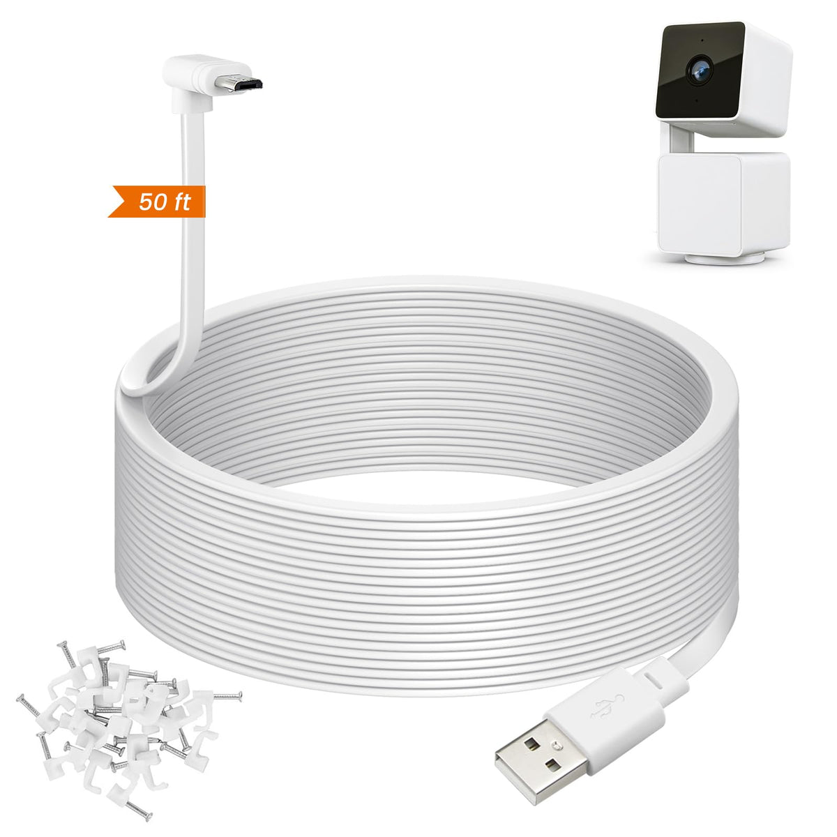 Weishan 50Ft Power Extension Cable Compatible With Wyze Cam Pan V3 Security Camera   15M Long Flat Usb To Micro Usb L Shaped 90