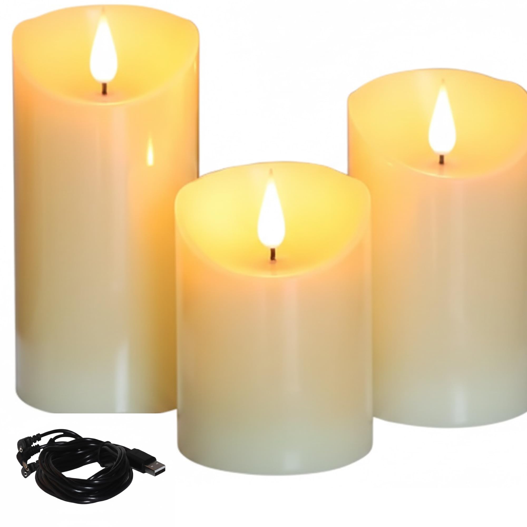 UBREW USA USB Powered Candles. Realistic Flickering Flameless Candles. USB Powered. Electric Extra Bright Real Wax Pillars LED C