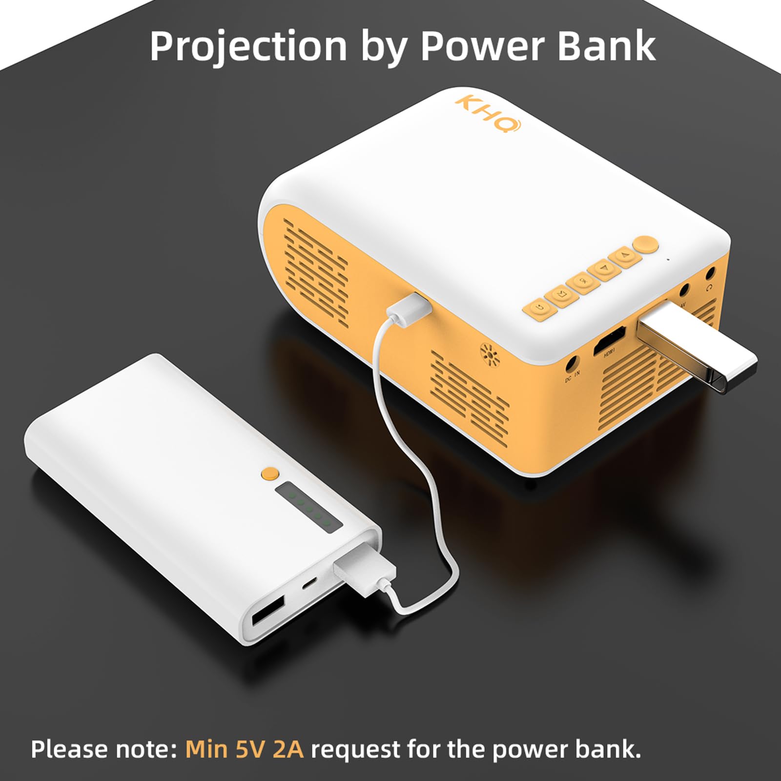 KHQ Mini Projector VF260 Pro - Full HD 1080P Outdoor Movie Projector, Portable for Home Theater, Classic Version, Compatible with Smartphone/TV Stick