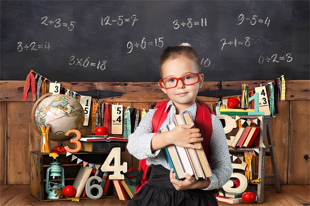 8X6Ft Back To School Backdrop For Photography Vintage Classroom Math Problem On Blackboard Background Classmate Teachers Student