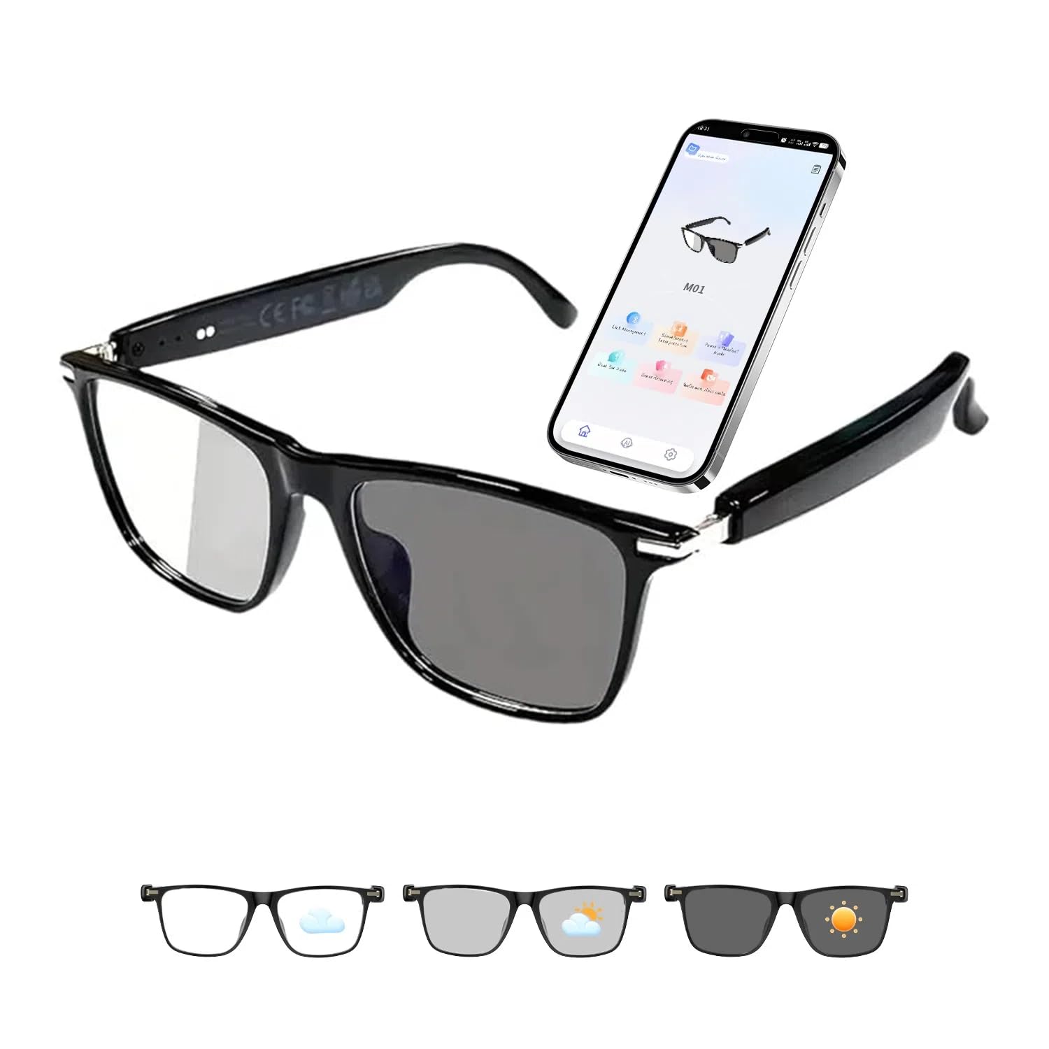 HAIXINDA AI Smart Glasses with Chat GPT, Support 160+ Languages, Real-Time Translation via APP, Bluetooth Glasses for Men Women,