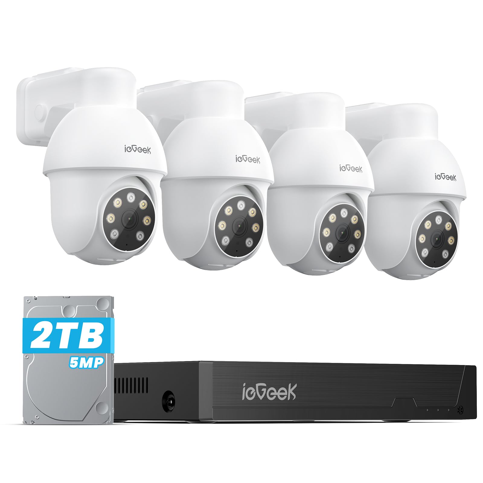 Iegeek Poe Security Camera System, 5Mp Outdoor/Indoor Poe Cameras With 8Ch Nvr For Home Surveillance System, Wired Ptz Cam Kit W/Motion Sensor, 2 Way Audio, Color Night Vision,Ai Detection,24/7 Record