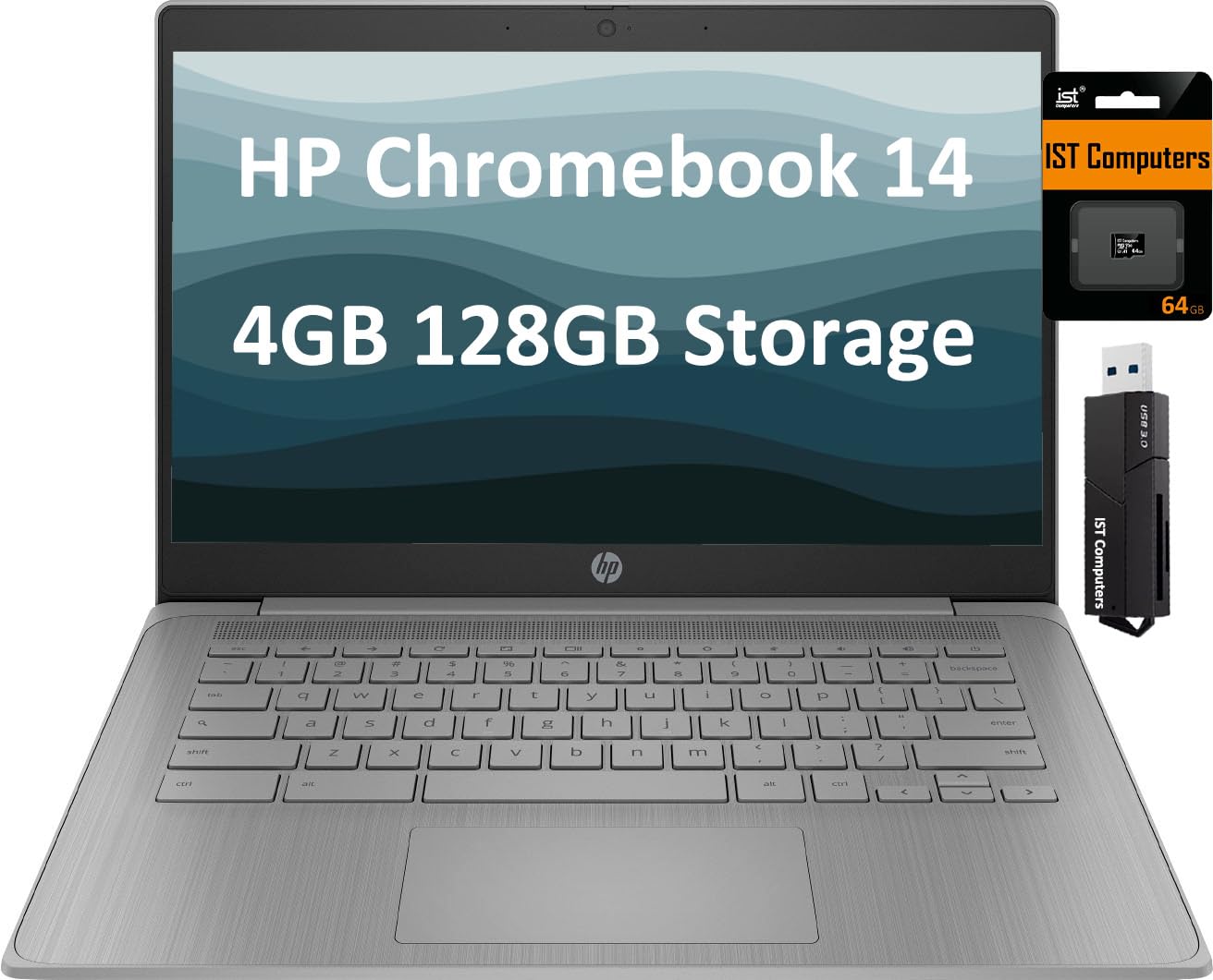 Hp Chromebook 14A 14'' Hd (Intel Celeron N4120, 4Gb Ram, 128Gb Storage (64Gb Emmc + 64Gb Ist Sd Card)) Home & Student Laptop, Lo