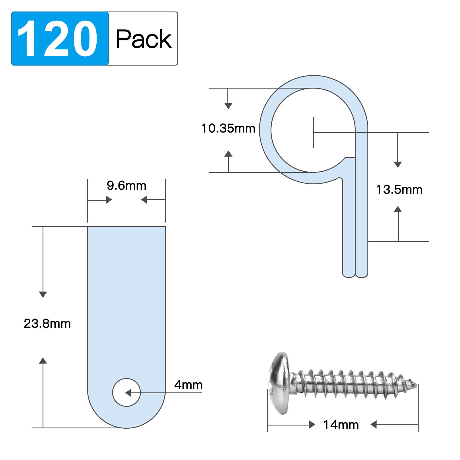 Rgbzone 120Pcs 3/8 Inch White R Type Cable Clips With Screws, Nylon Plastic Wire Clips For Indoor Outdoor Electrical Wire Cord M