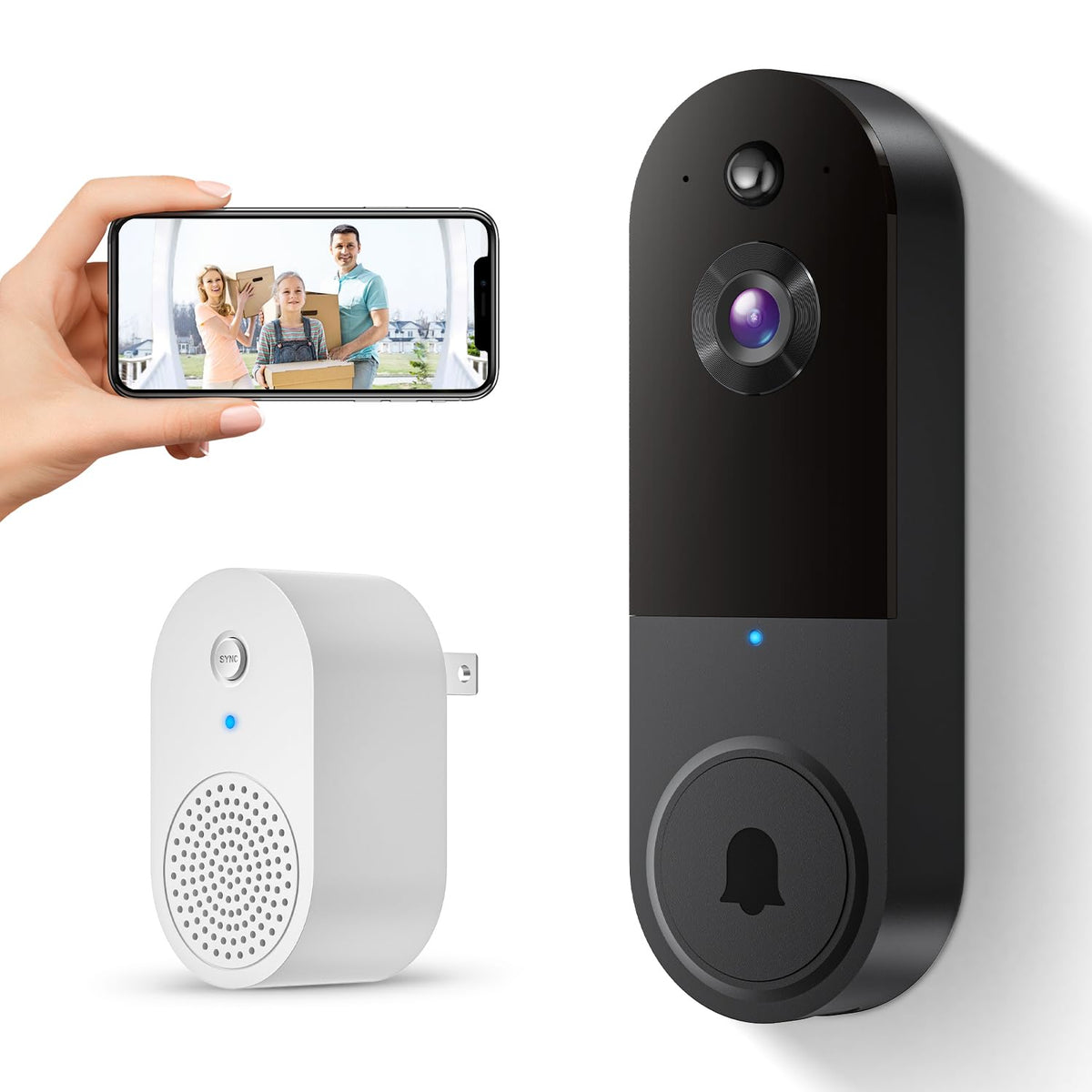 Sunnyjane Wireless 1080P Video Doorbell Camera, Ai Human Detection, Live View, 2-Way Audio Included Chime, Night Vision, 2.4G Wi
